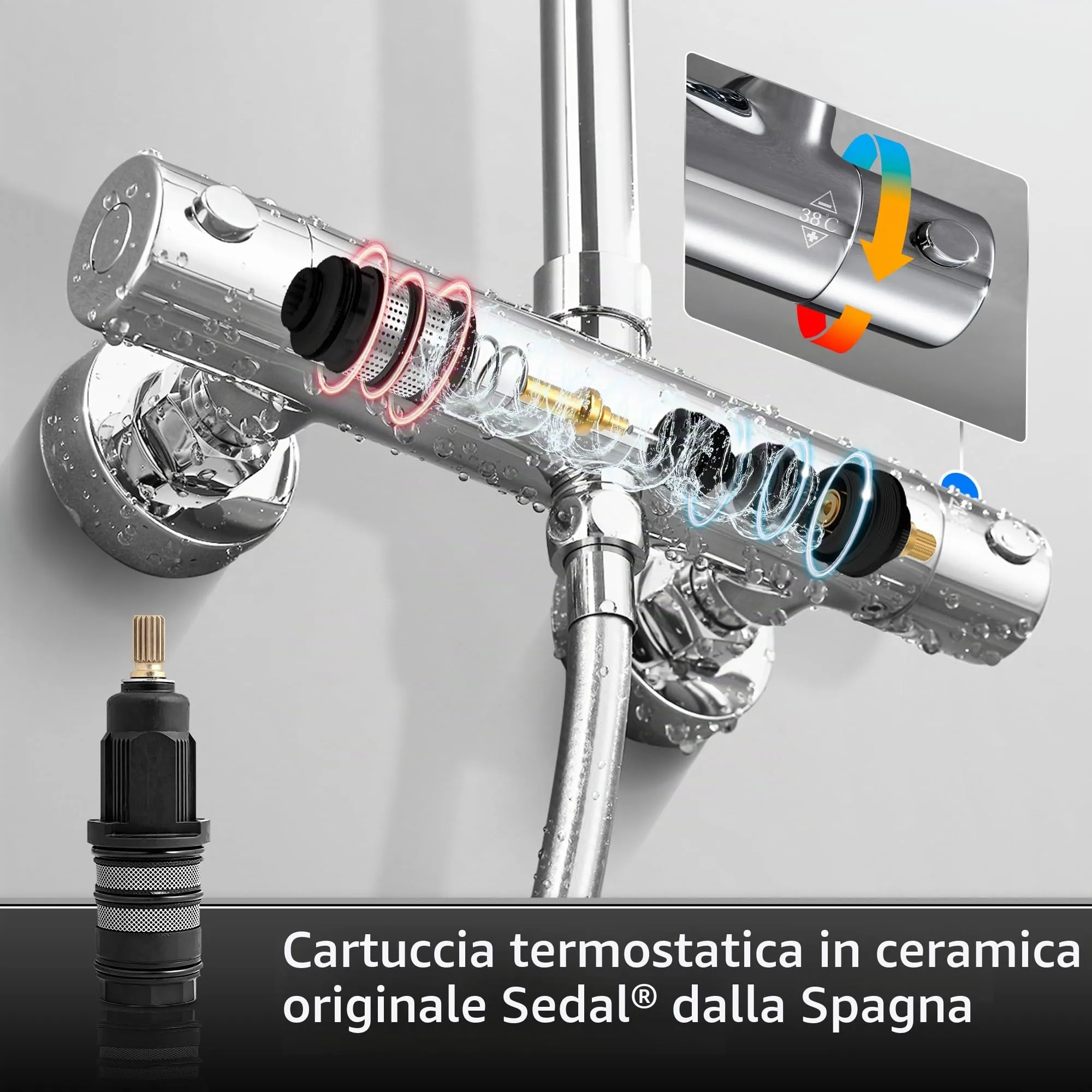 Görbach Colonna Doccia in Acciaio Inox con Miscelatore Termostatico, Soffione 35x25 cm e Doccetta, Cromo - immagine 4