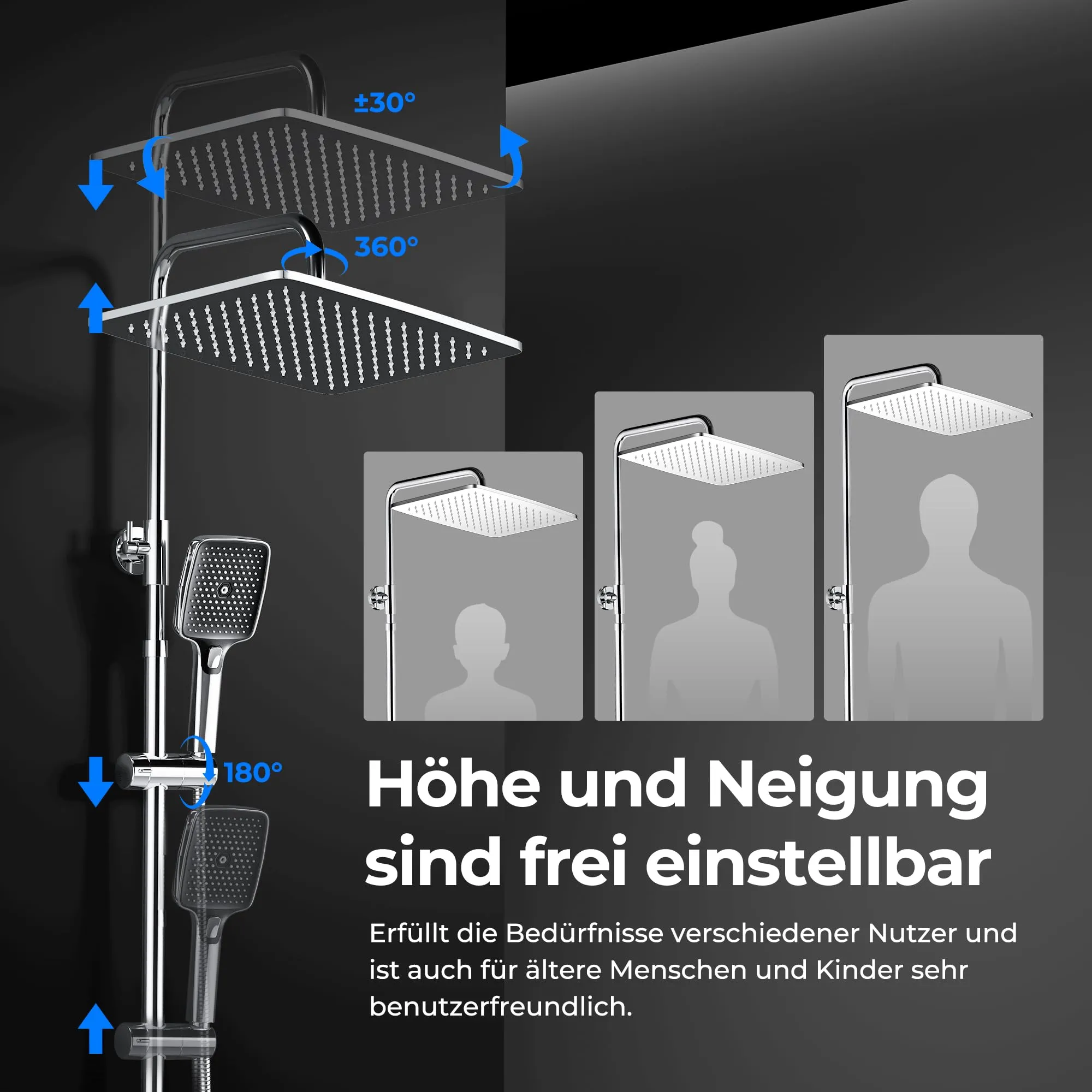 Görbach Colonna Doccia in Acciaio Inox con Miscelatore Termostatico, Soffione 35x25 cm e Doccetta, Cromo - immagine 5