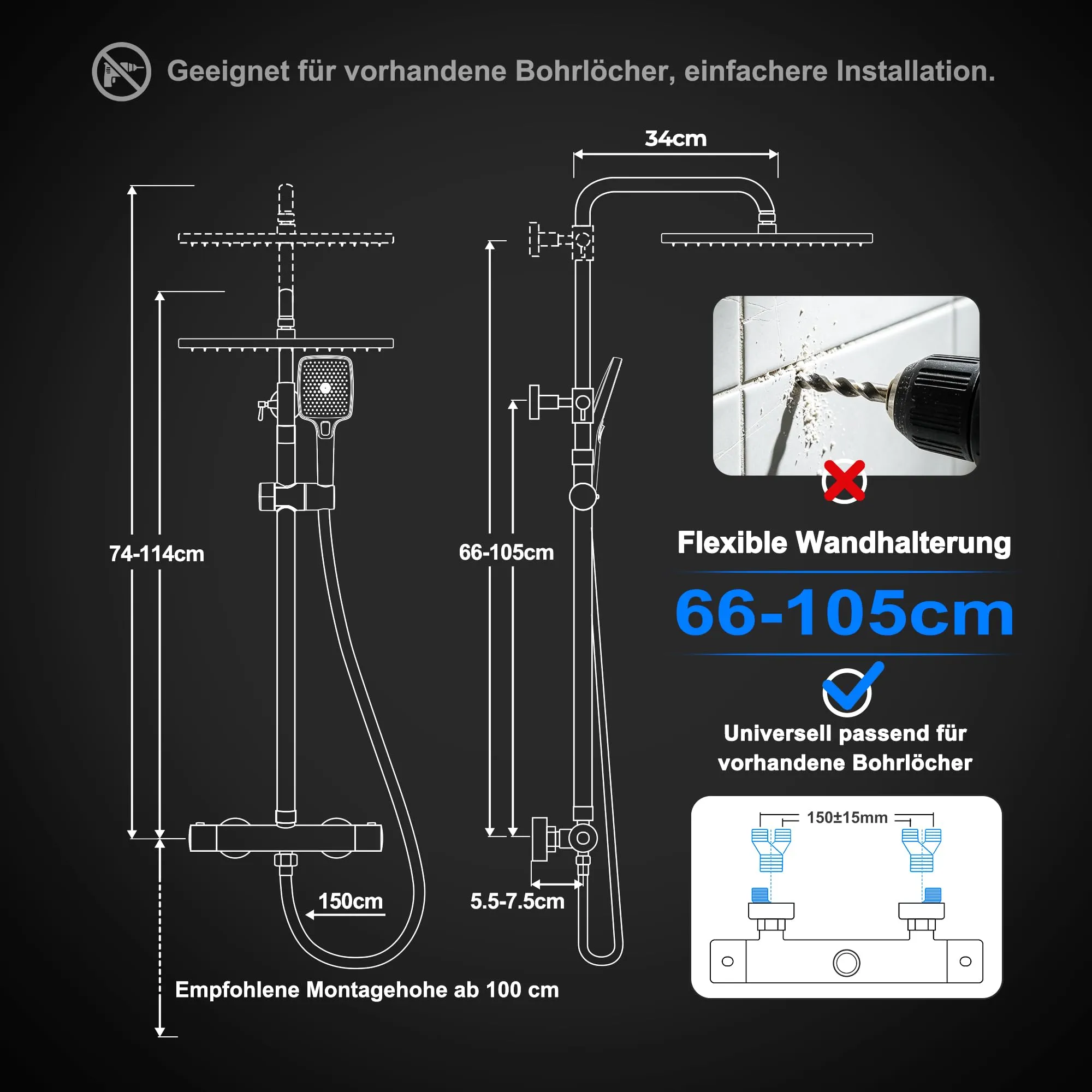 Görbach Colonna Doccia in Acciaio Inox con Miscelatore Termostatico, Soffione 35x25 cm e Doccetta, Cromo - immagine 6