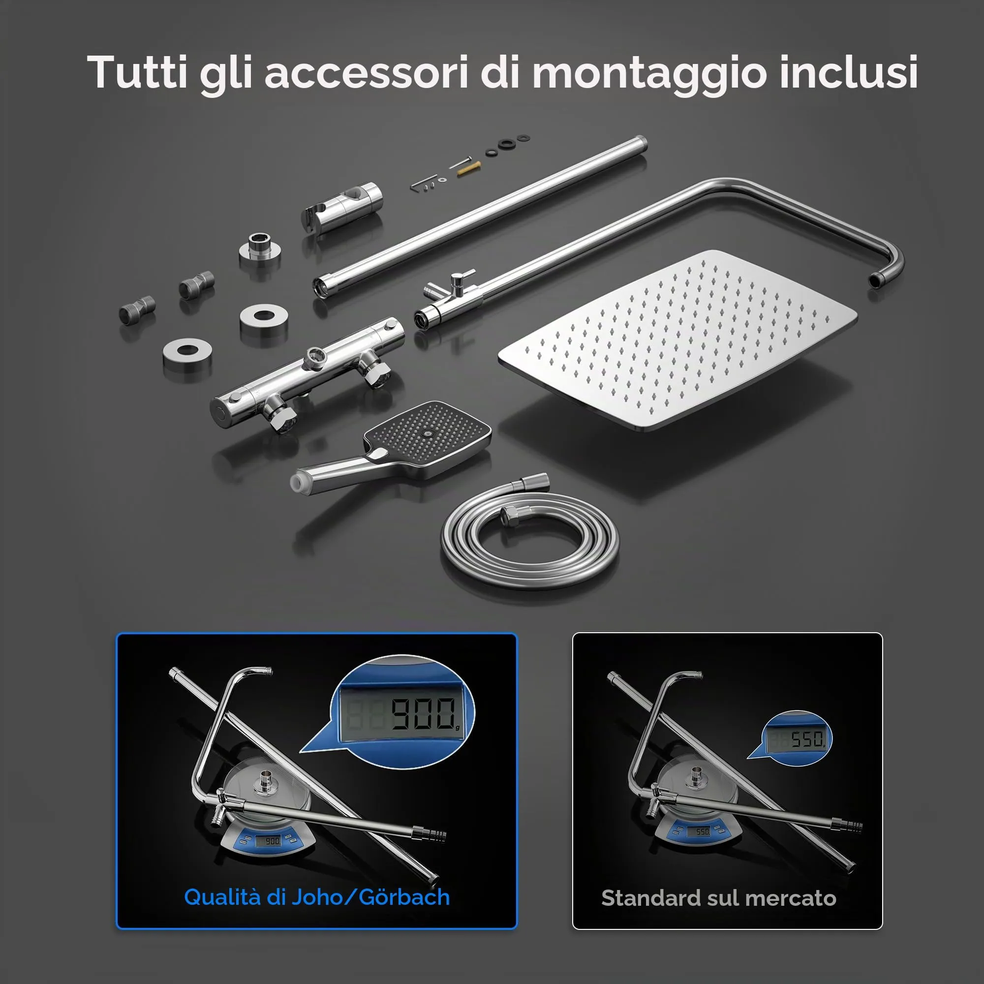 Görbach Colonna Doccia in Acciaio Inox con Miscelatore Termostatico, Soffione 35x25 cm e Doccetta, Cromo - immagine 7