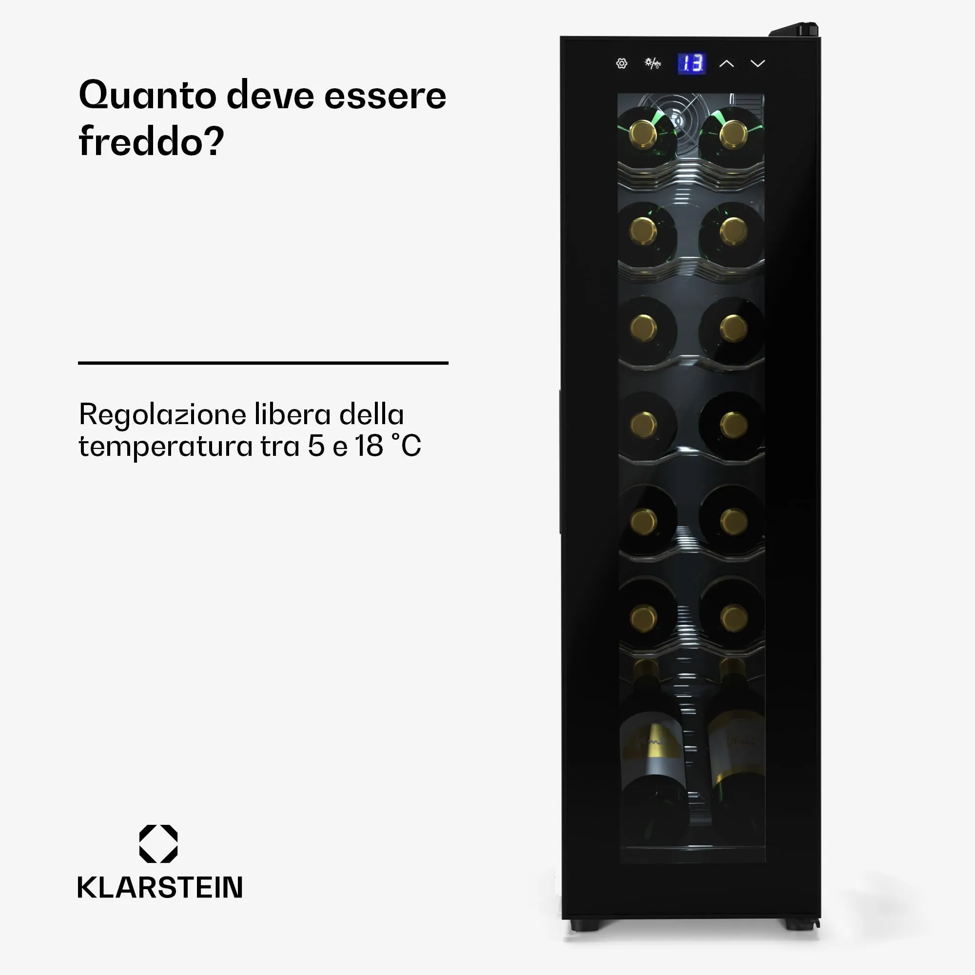 Klarstein Shiraz Cantinetta Vino Nero, 14 Bottiglie, 1 Zona, 5–18 °C, Slim - immagine 2