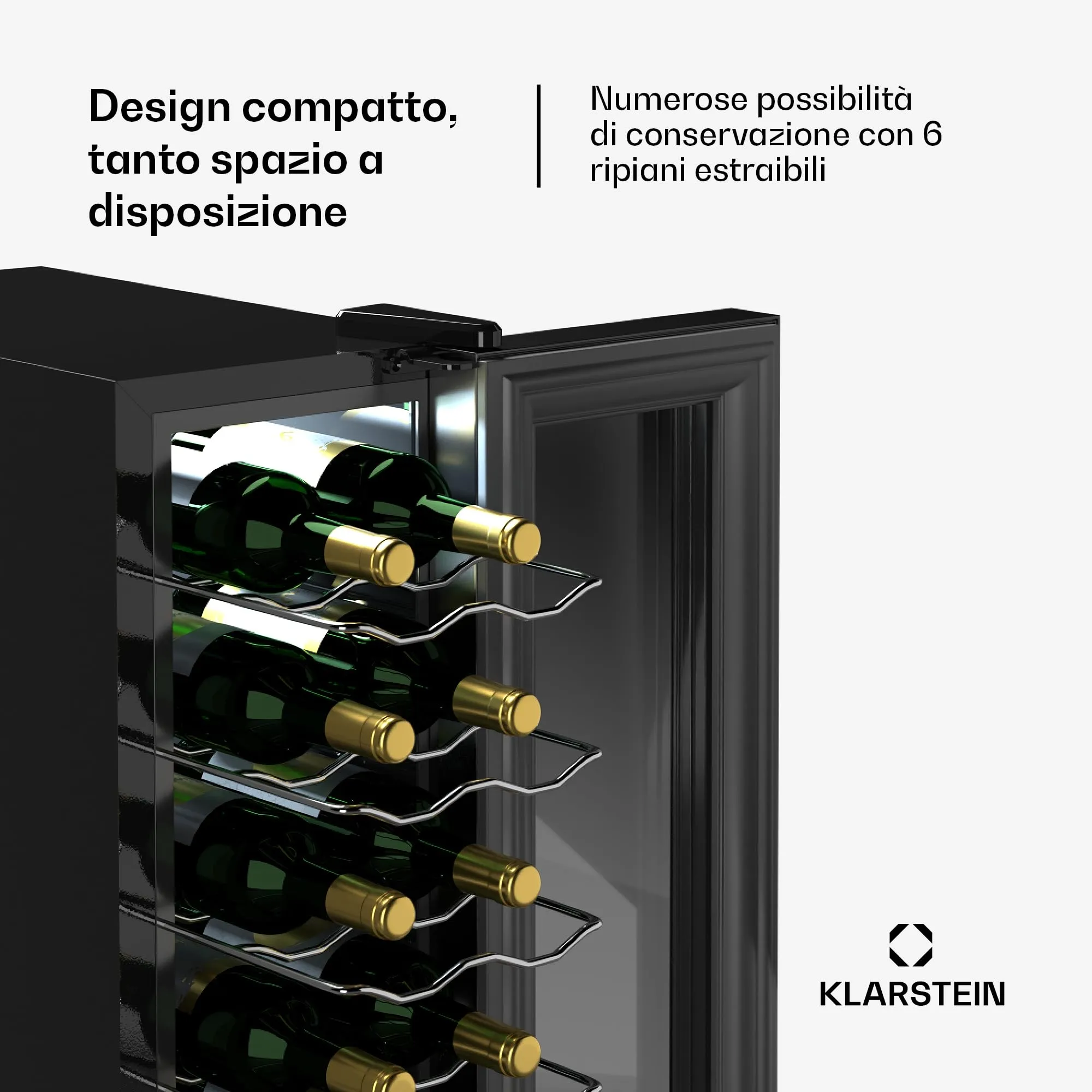 Klarstein Shiraz Cantinetta Vino Nero, 14 Bottiglie, 1 Zona, 5–18 °C, Slim - immagine 3