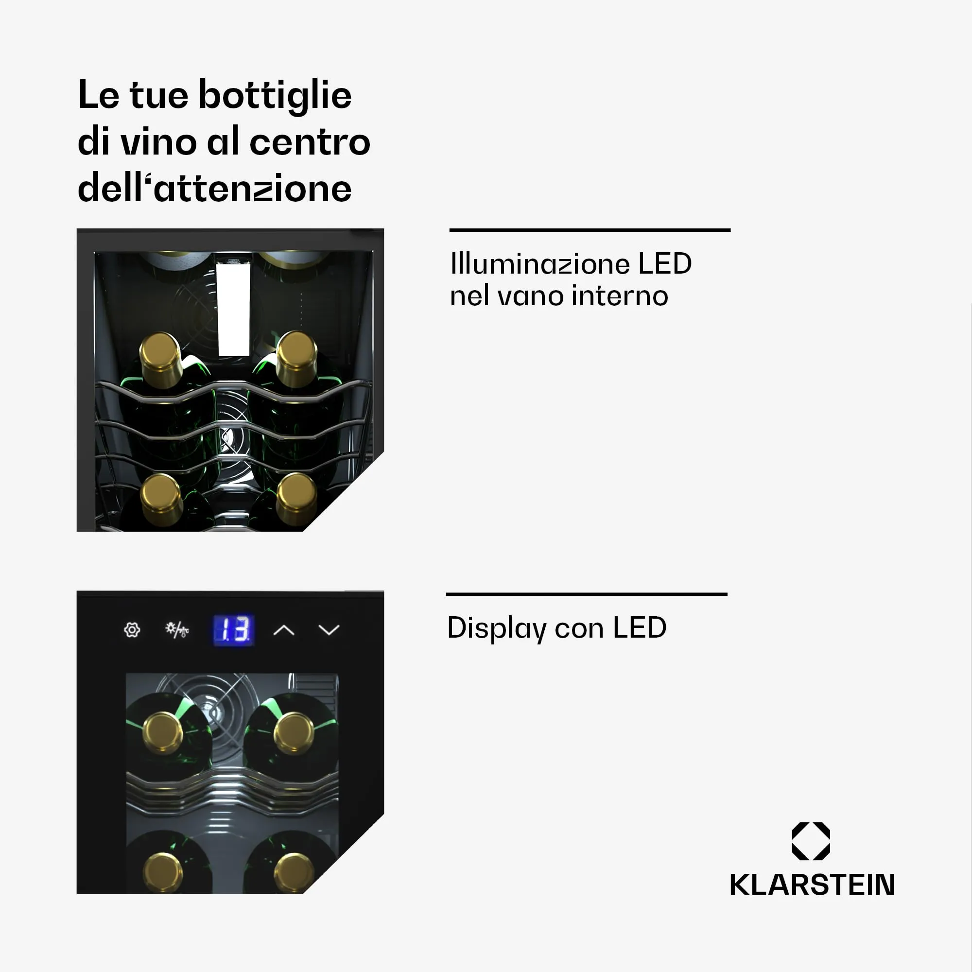 Klarstein Shiraz Cantinetta Vino Nero, 14 Bottiglie, 1 Zona, 5–18 °C, Slim - immagine 4