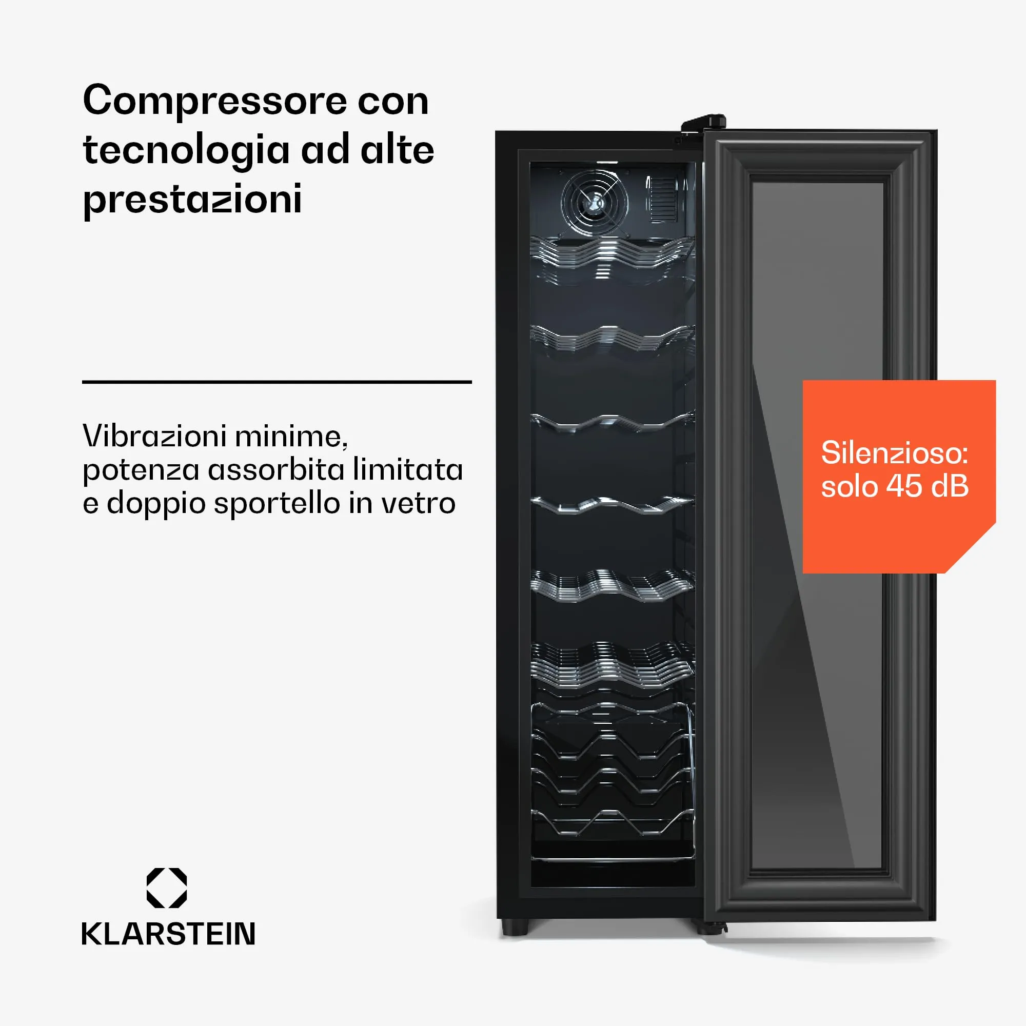 Klarstein Shiraz Cantinetta Vino Nero, 14 Bottiglie, 1 Zona, 5–18 °C, Slim - immagine 6
