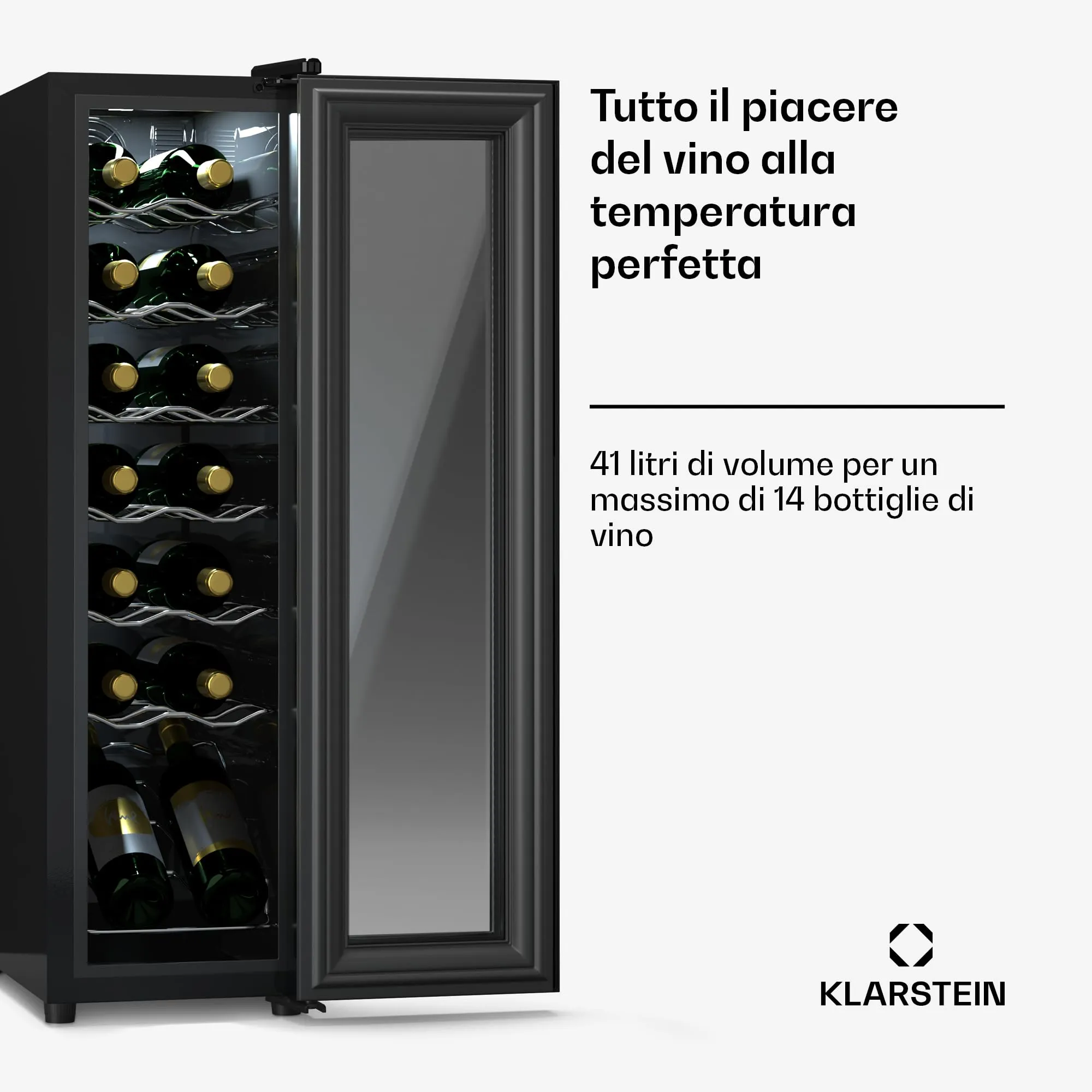 Klarstein Shiraz Cantinetta Vino Nero, 14 Bottiglie, 1 Zona, 5–18 °C, Slim - immagine 7