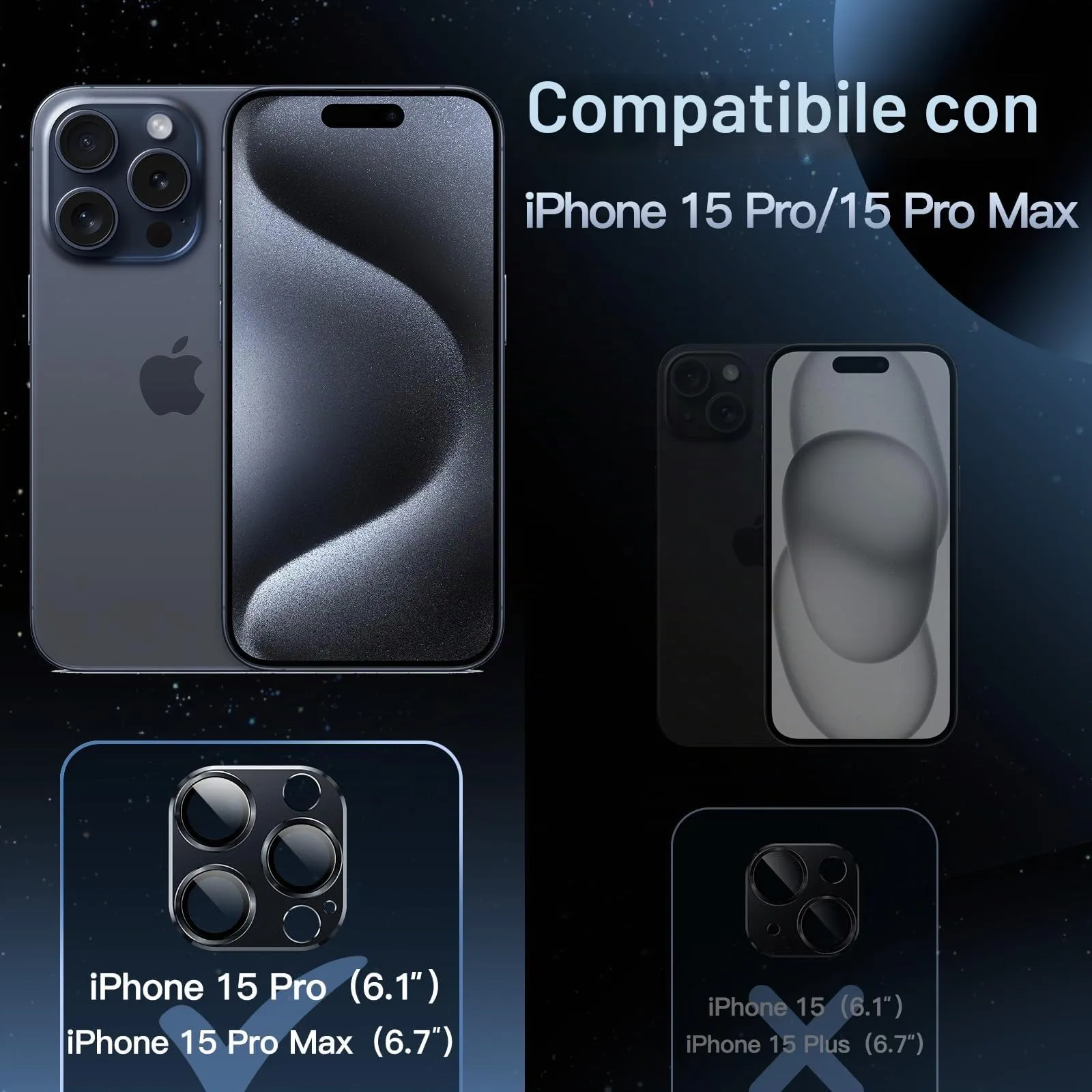 JETech Pellicola Protettiva Fotocamera per iPhone 15 Pro/15 Pro Max, Blu - immagine 2