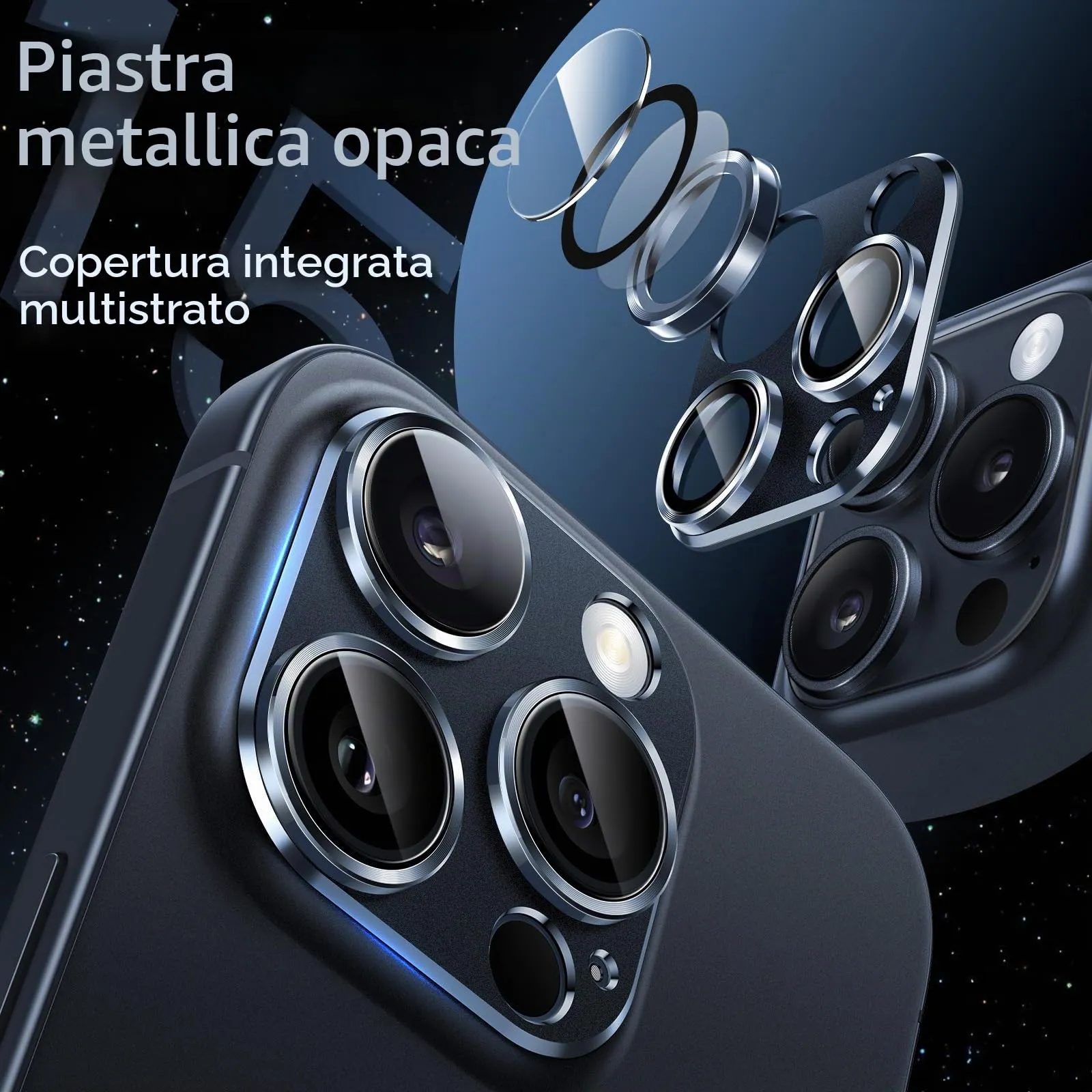 JETech Pellicola Protettiva Fotocamera per iPhone 15 Pro/15 Pro Max, Blu - immagine 3