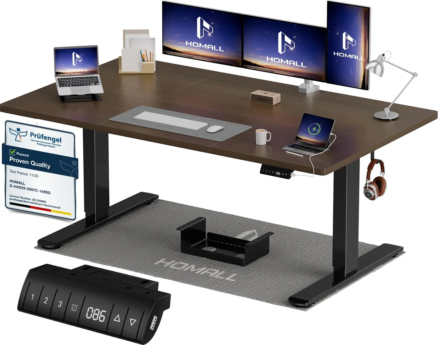 Homall Scrivania Regolabile in Altezza 140x70 cm con Porta USB, Noce - immagine 1