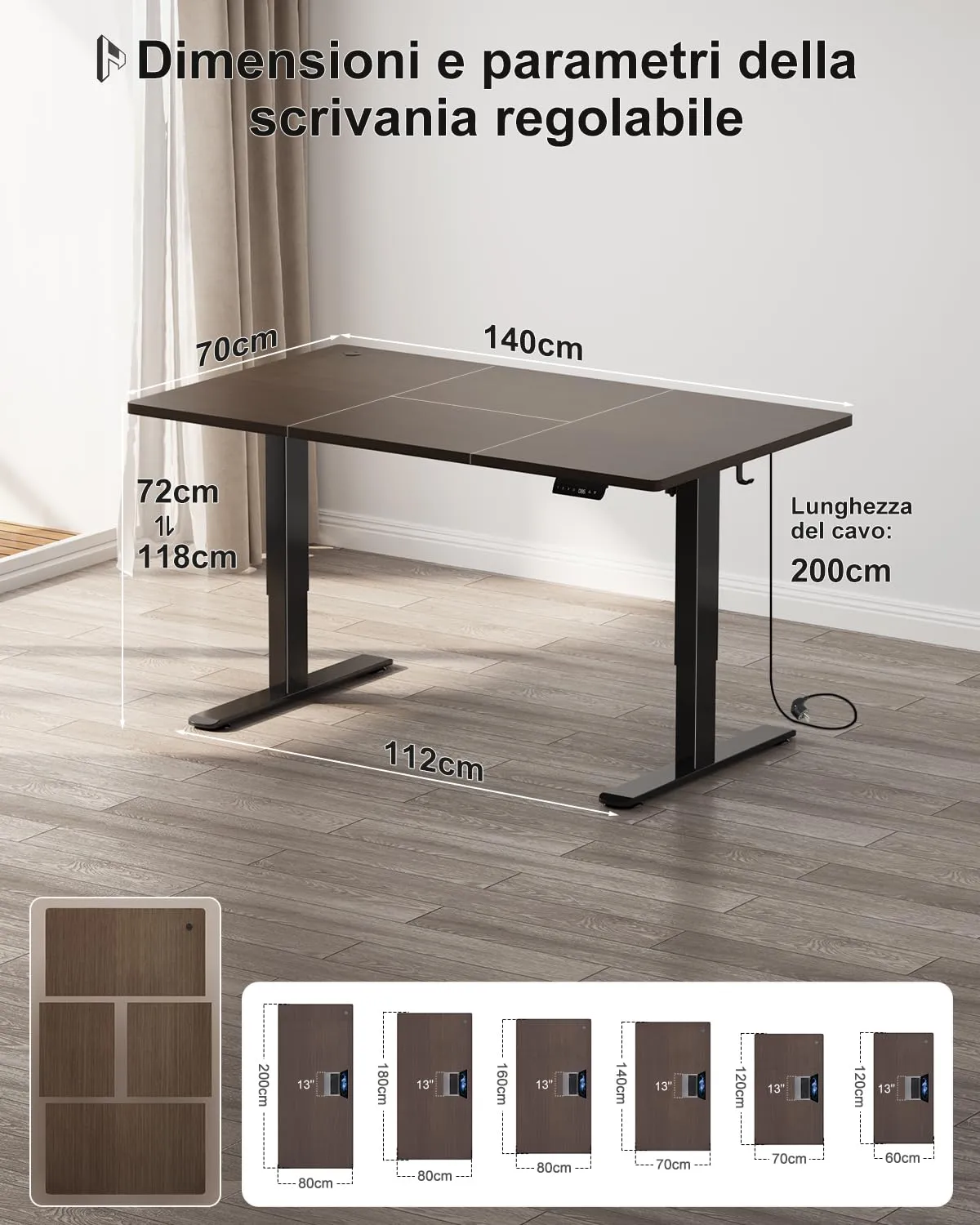 Homall Scrivania Regolabile in Altezza 140x70 cm con Porta USB, Noce - immagine 3