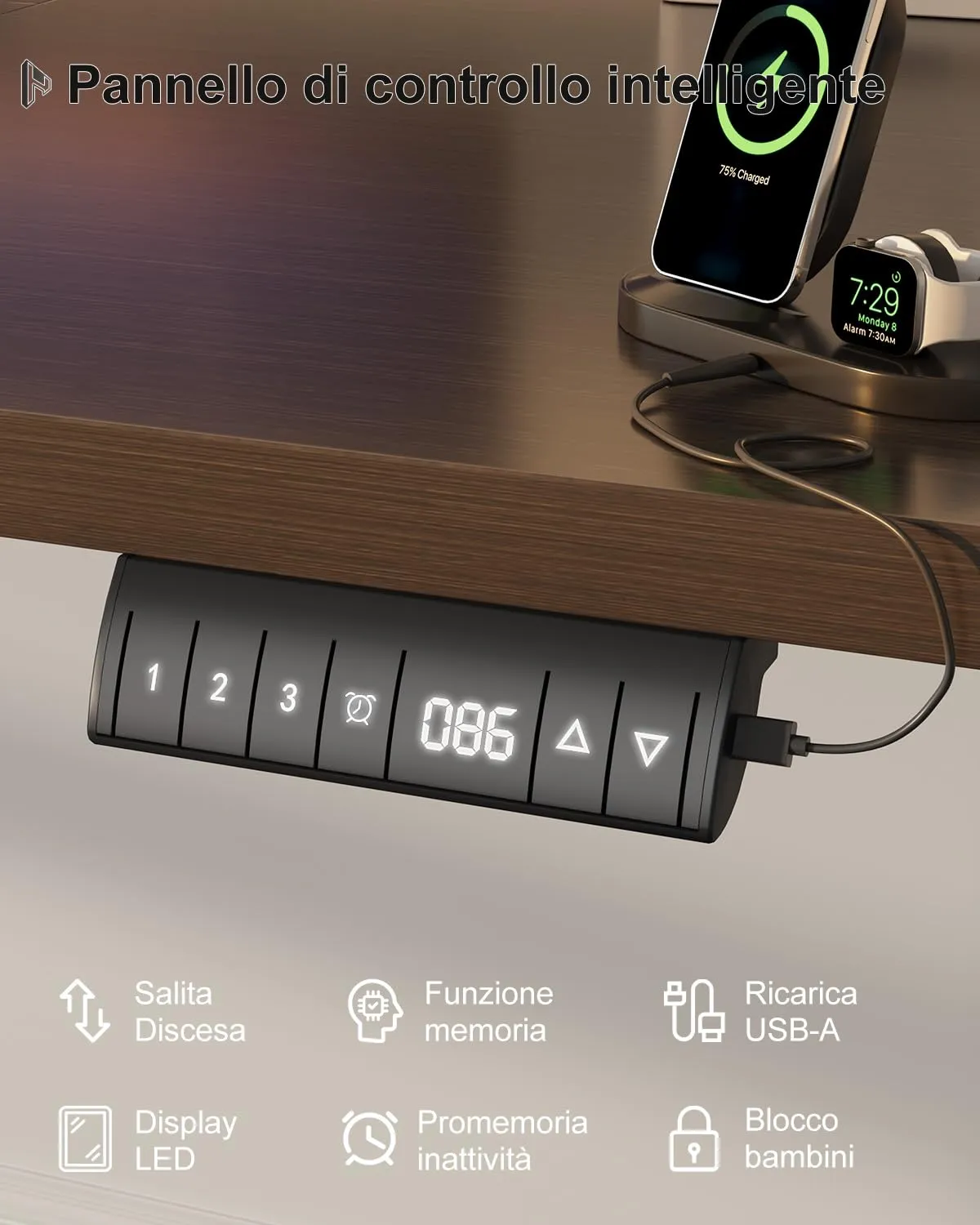 Homall Scrivania Regolabile in Altezza 140x70 cm con Porta USB, Noce - immagine 4