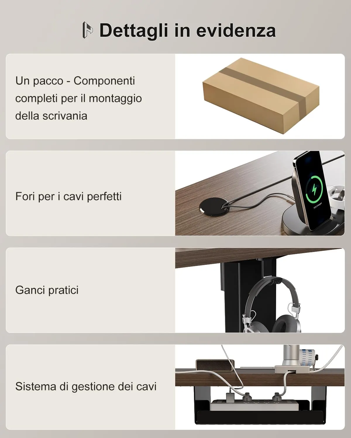Homall Scrivania Regolabile in Altezza 140x70 cm con Porta USB, Noce - immagine 9