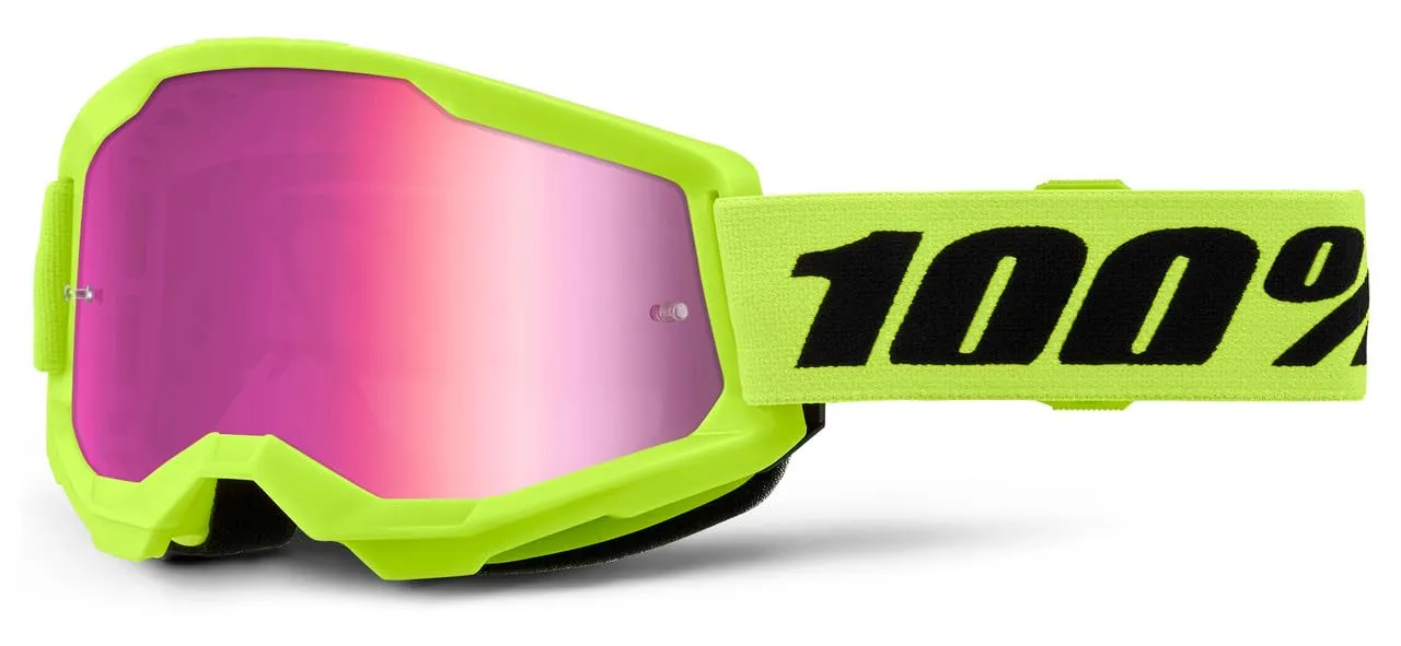 100% Strata 2 Maschera Neon Yellow - Lente a Specchio Rosa - immagine 1