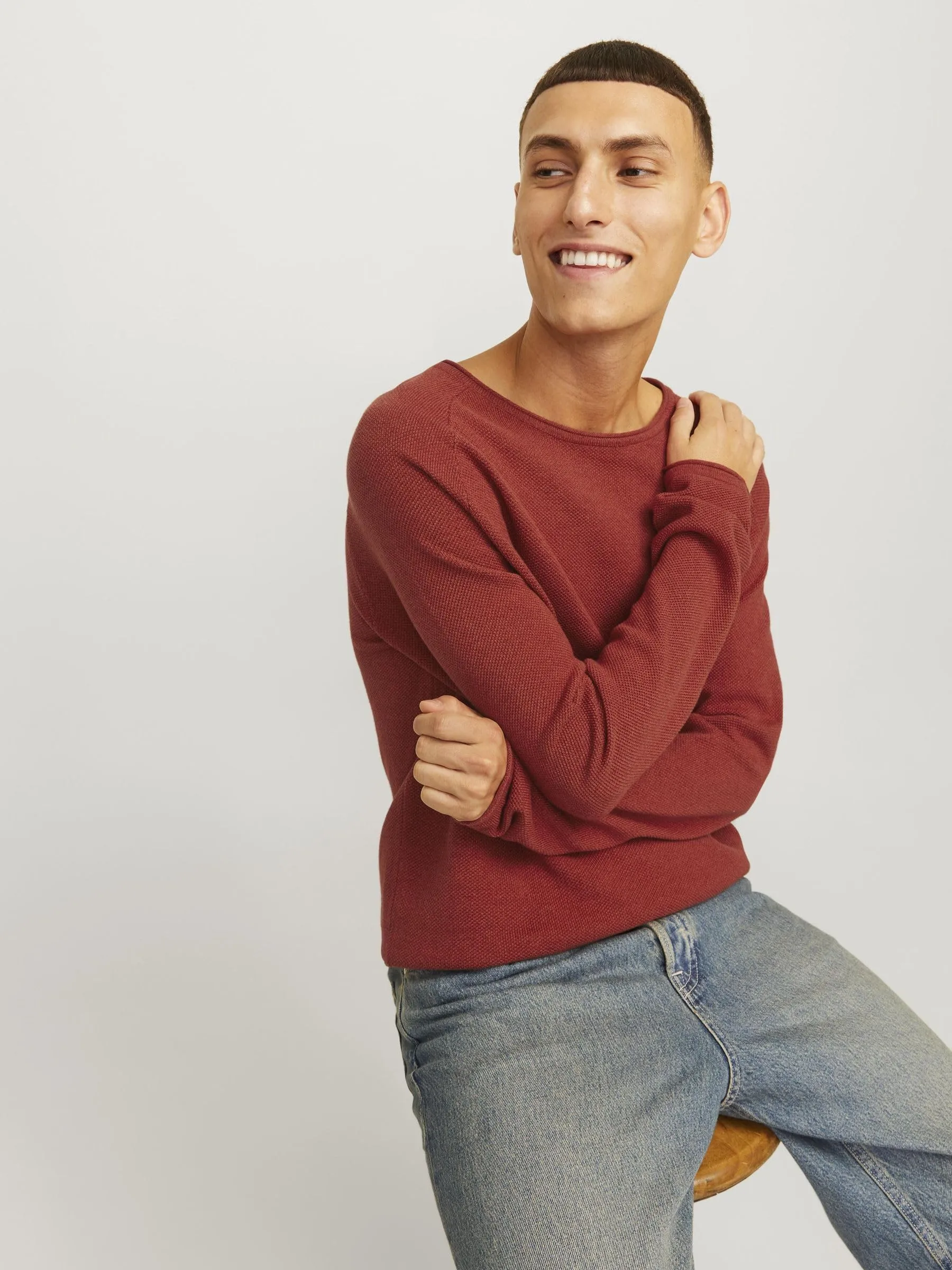 Jack & Jones JJEHILL Knit Crew Neck Noos Sweater, Red Ochre, M - immagine 7