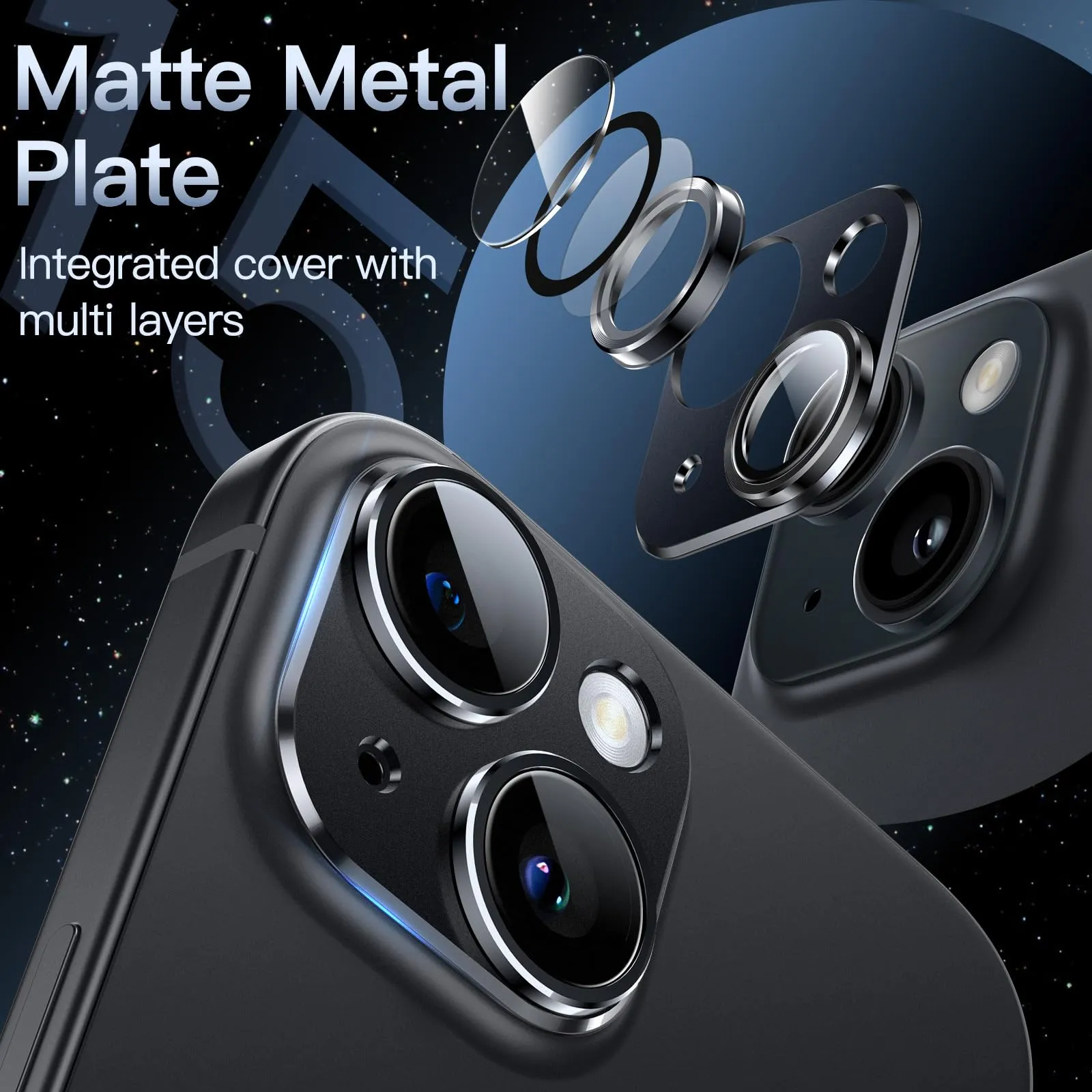 JETech Pellicola Protettiva Fotocamera per iPhone 15/15 Plus, Mezzanotte - immagine 3