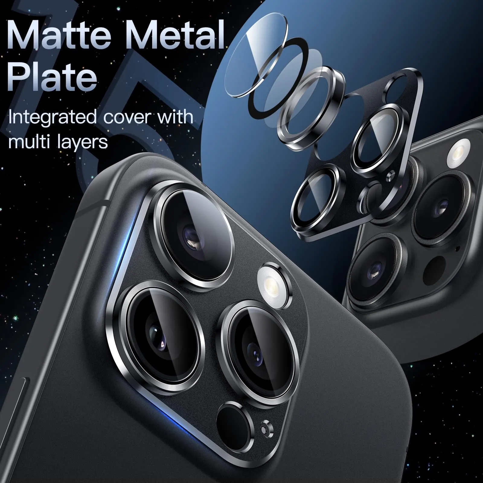 JETech Pellicola Protettiva Fotocamera per iPhone 15 Pro/15 Pro Max, Nero Siderale - immagine 3