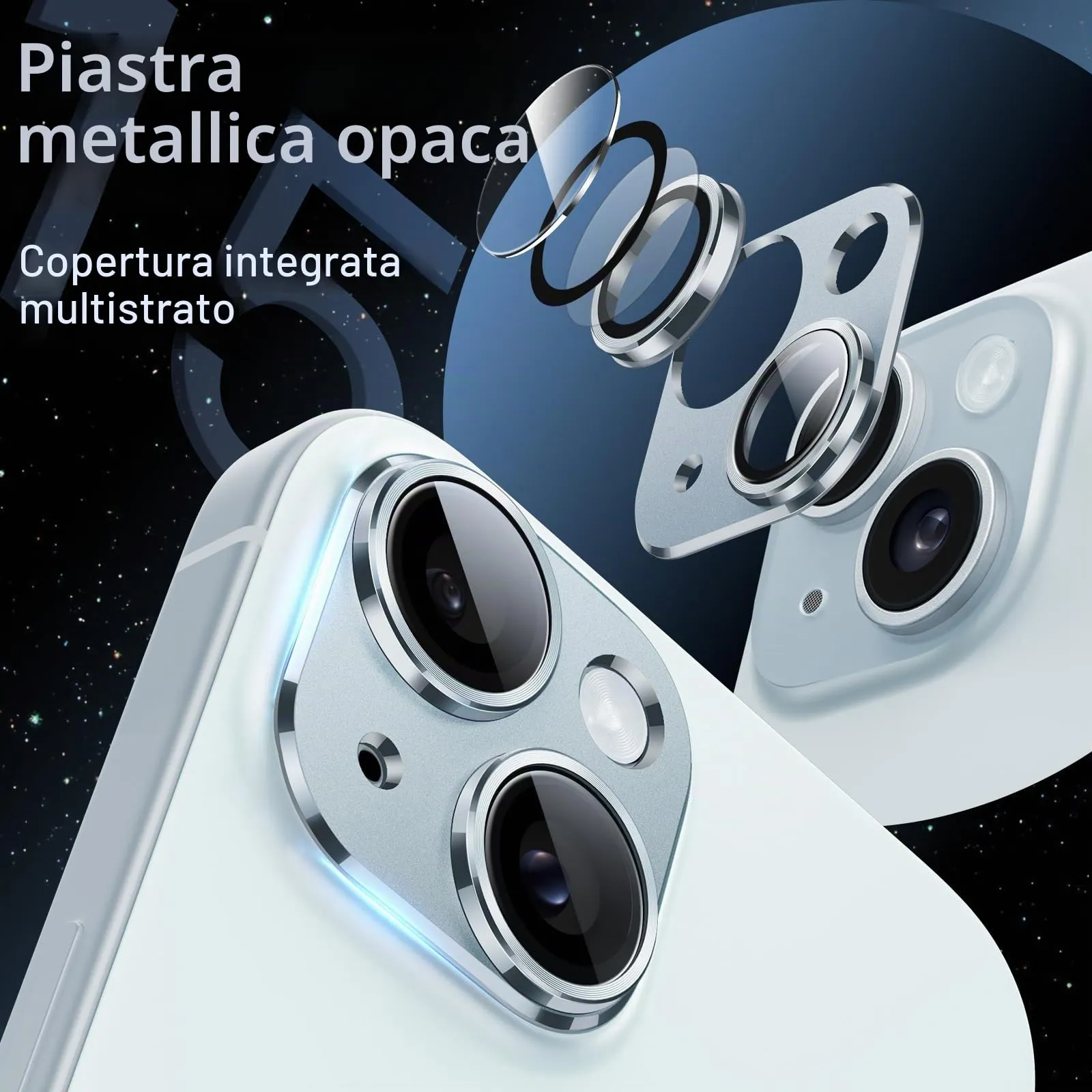 JETech Pellicola Protettiva Fotocamera per iPhone 15/15 Plus, Blu - immagine 3