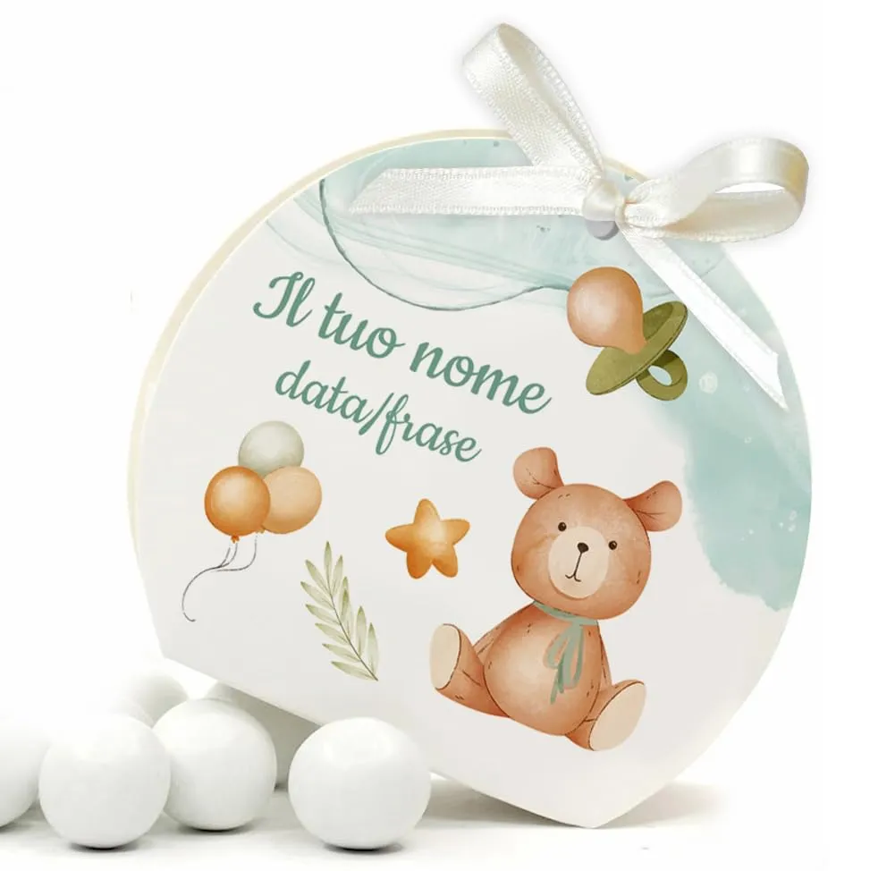 Mr Pubblicità - 30 Scatoline Portaconfetti e Nastrini Personalizzate (Orsetto Boy) - immagine 1