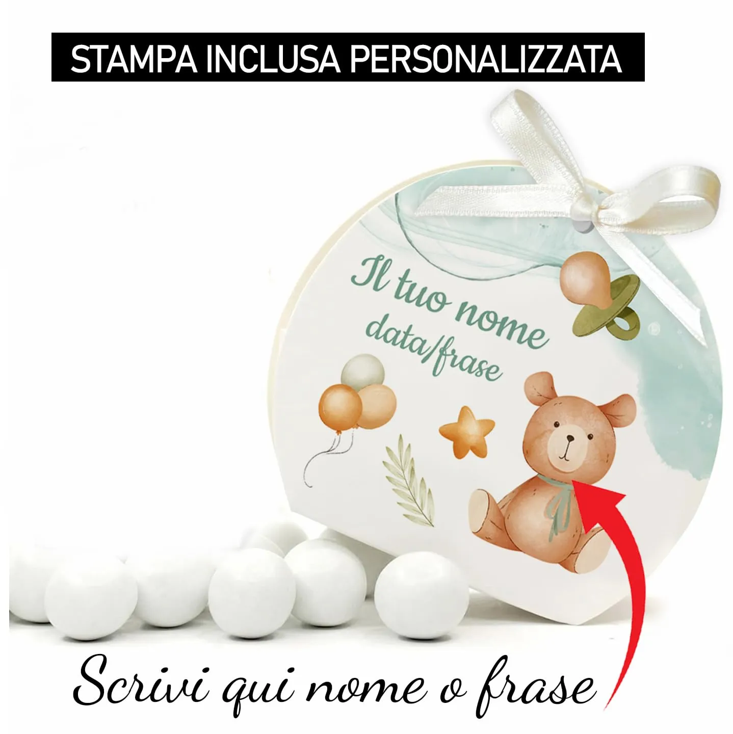 Mr Pubblicità - 30 Scatoline Portaconfetti e Nastrini Personalizzate (Orsetto Boy) - immagine 2
