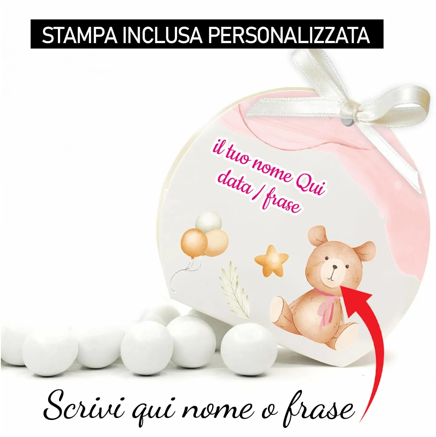 Mr Pubblicità Scatoline Portaconfetti Personalizzate con Nastrini, 30 Pezzi, Orsetto Girl - immagine 2