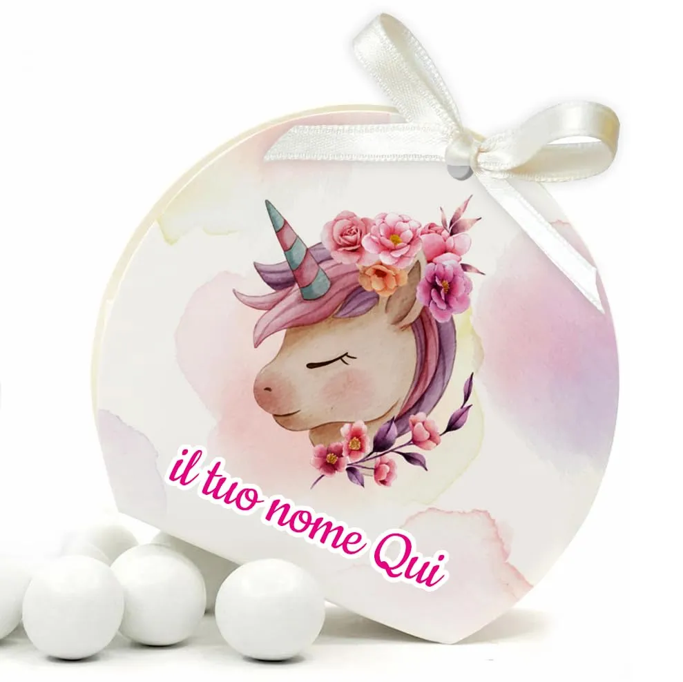 Mr Pubblicità - 30 Scatoline Portaconfetti con Nastrini Personalizzate, Unicorno - immagine 1