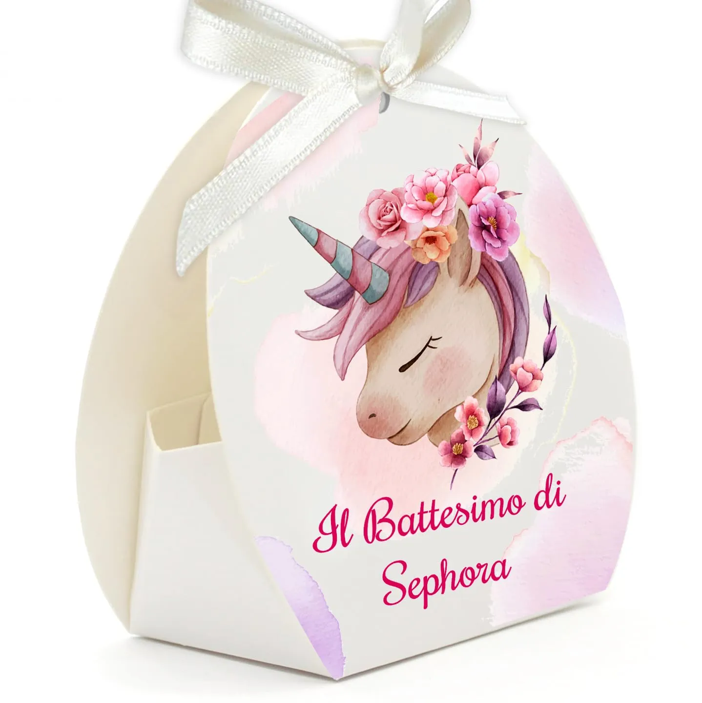 Mr Pubblicità - 30 Scatoline Portaconfetti con Nastrini Personalizzate, Unicorno - immagine 2
