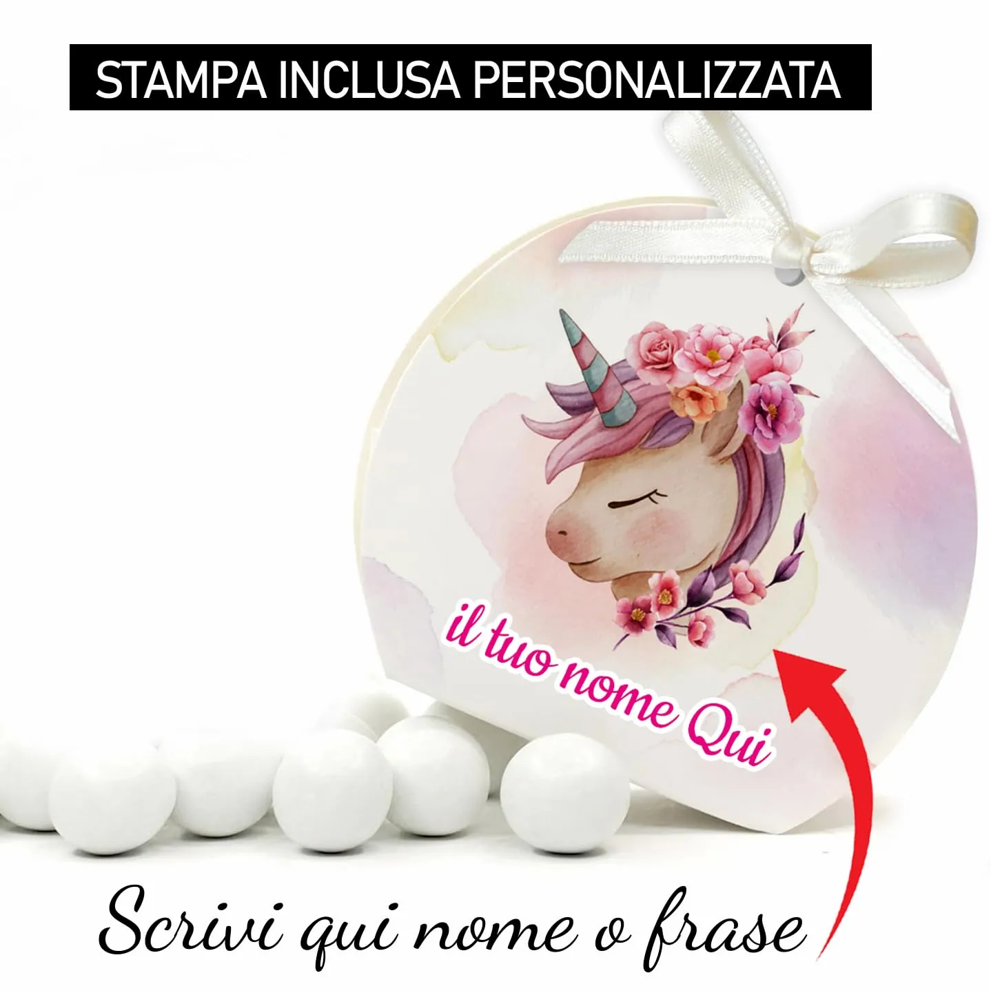 Mr Pubblicità - 30 Scatoline Portaconfetti con Nastrini Personalizzate, Unicorno - immagine 3