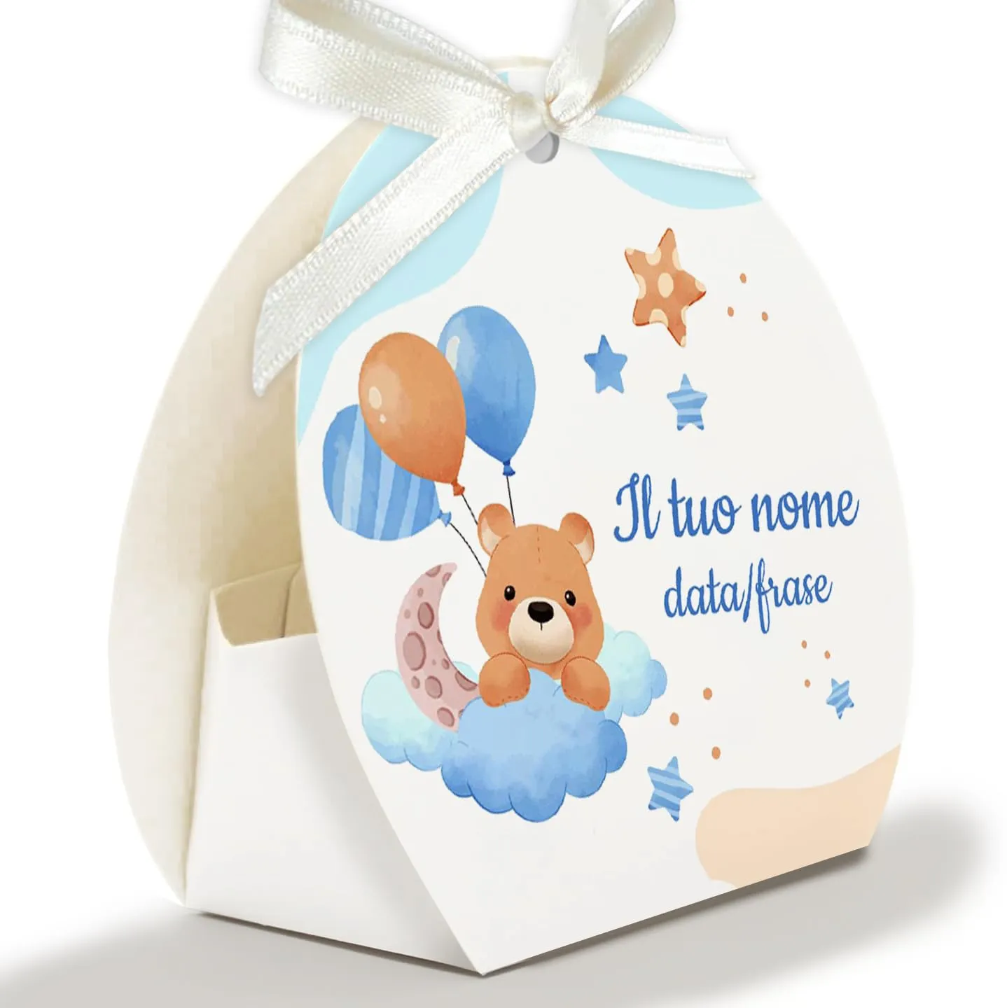 Mr Pubblicità - 30 Scatoline Portaconfetti con Nastrini Personalizzate Nuvoletta Boy - immagine 3