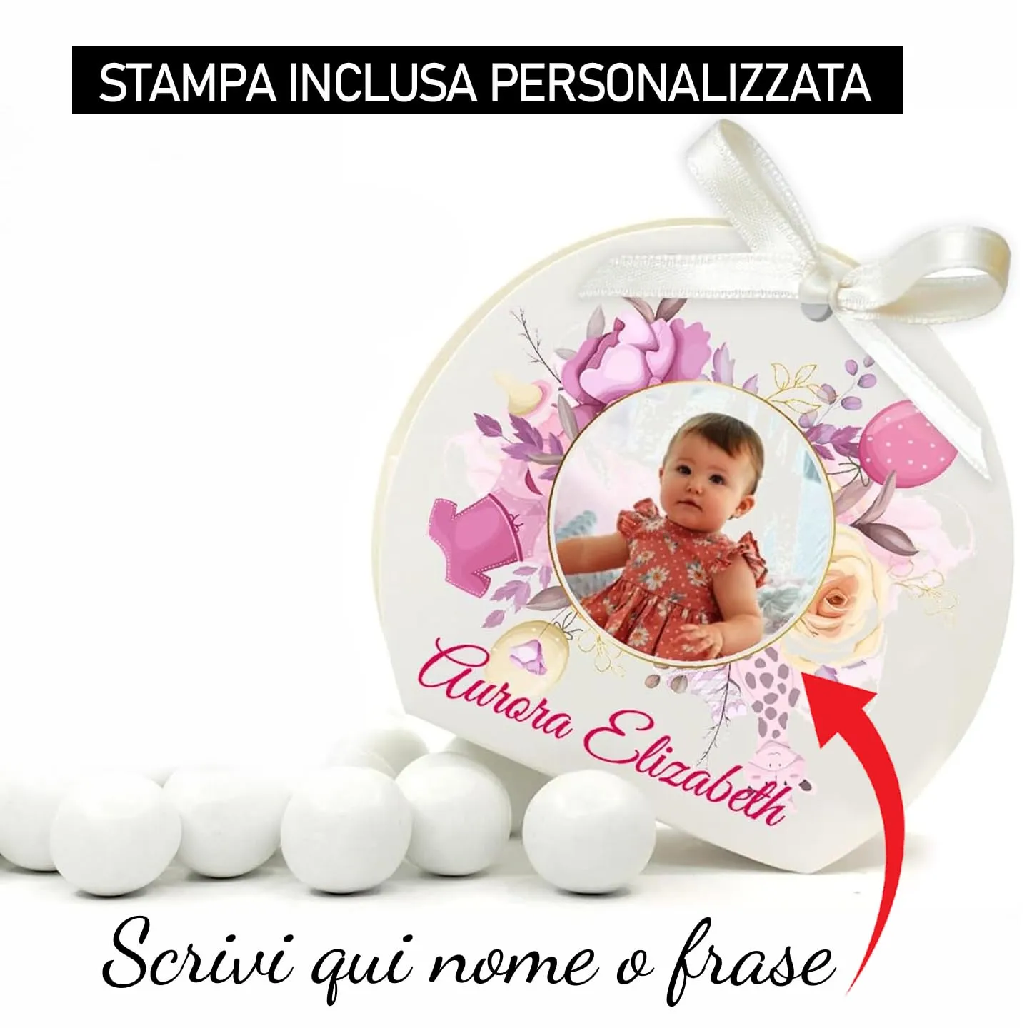 Mr Pubblicità - 30 Scatoline Portaconfetti con Nastrini Personalizzate (Foto Girl) - immagine 2