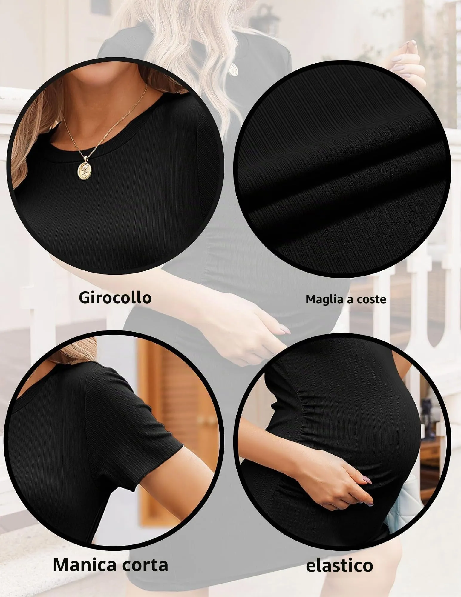 Ekouaer Abito Premaman Manica Corta Nero XL - immagine 4