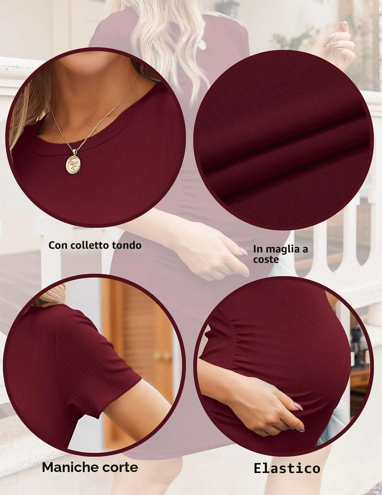 Ekouaer Abito Premaman Manica Corta Rosso, S - immagine 3