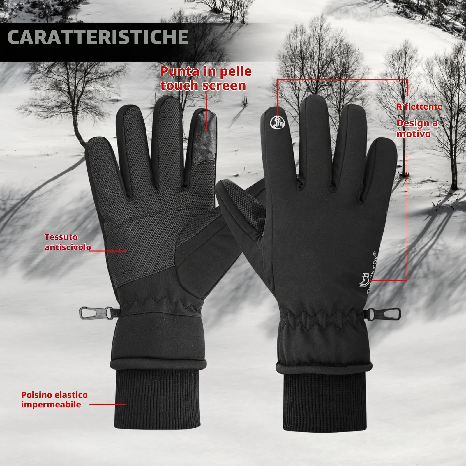 WESTWOOD FOX Guanti Invernali Impermeabili Touchscreen per Uomo e Donna, Antivento e Antiscivolo, Nero, Taglia L - immagine 2