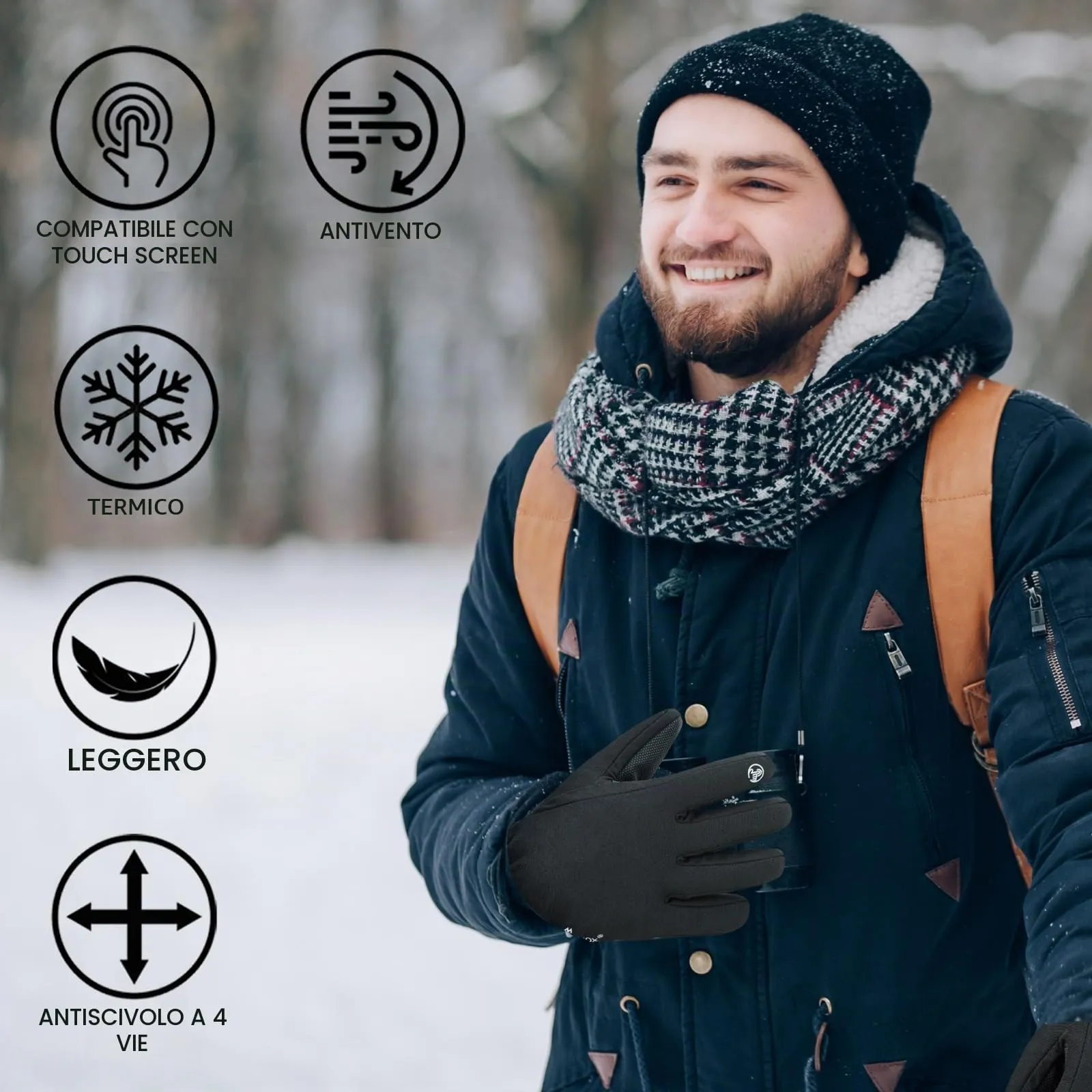 WESTWOOD FOX Guanti Invernali Impermeabili Touchscreen per Uomo e Donna, Antivento e Antiscivolo, Nero, Taglia L - immagine 5