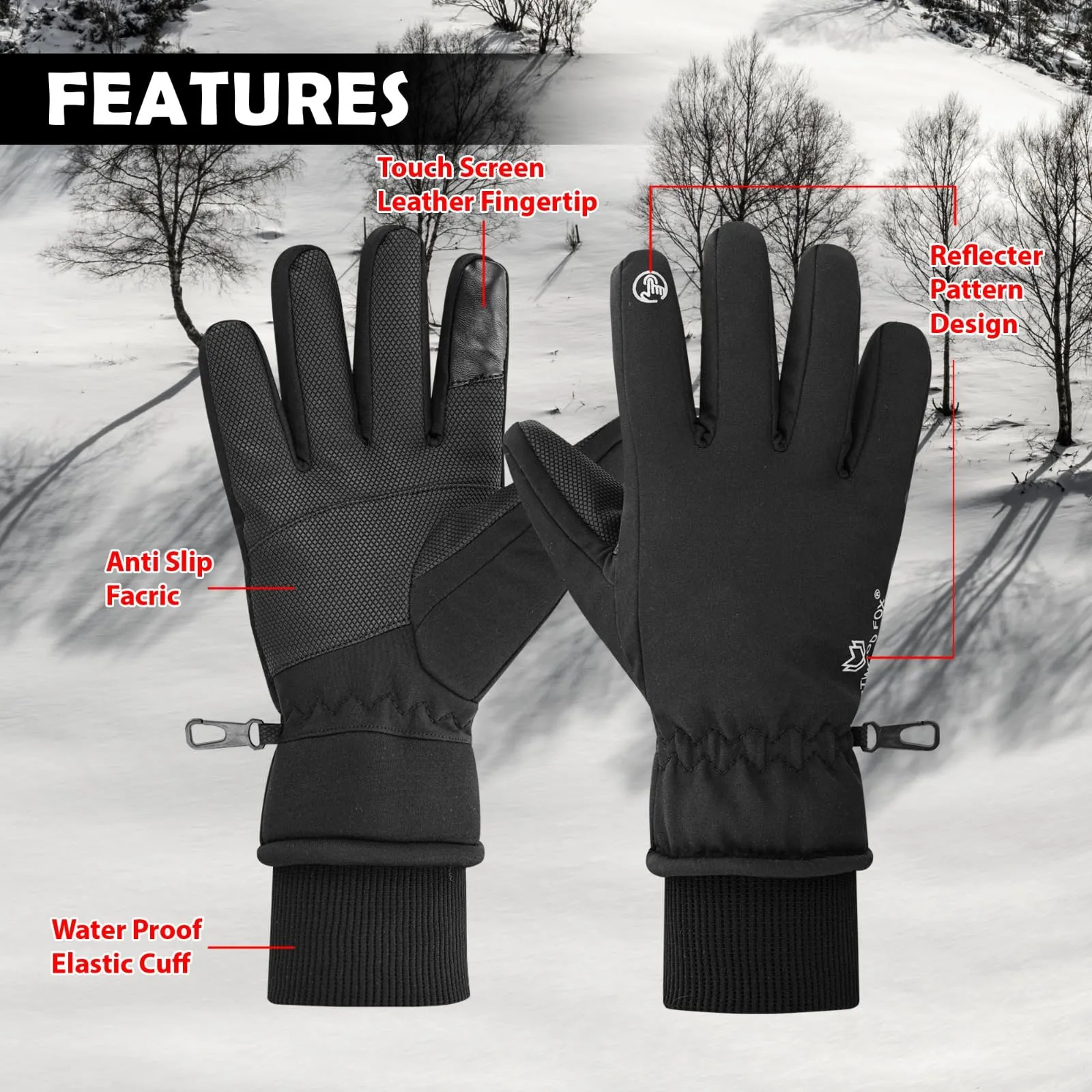 WESTWOOD FOX Guanti Invernali Impermeabili Unisex, Touchscreen e Antiscivolo per Sci, Ciclismo e Snowboard - immagine 2
