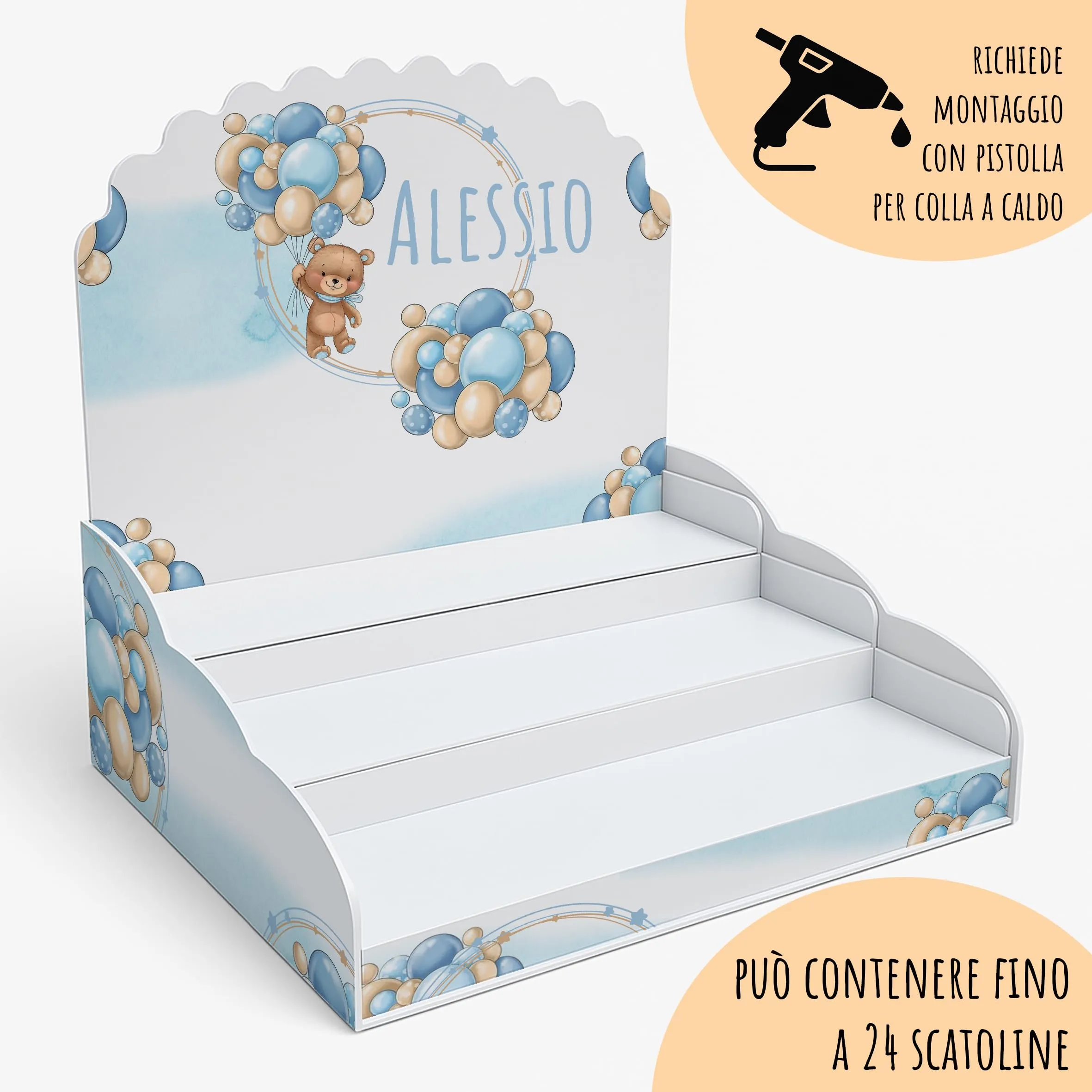 PV Grafik Scatoline Portaconfetti Personalizzate per Nascita e Battesimo, Set 24+24 con Bigliettino e Nastrino, Modello Tunna59 - immagine 3
