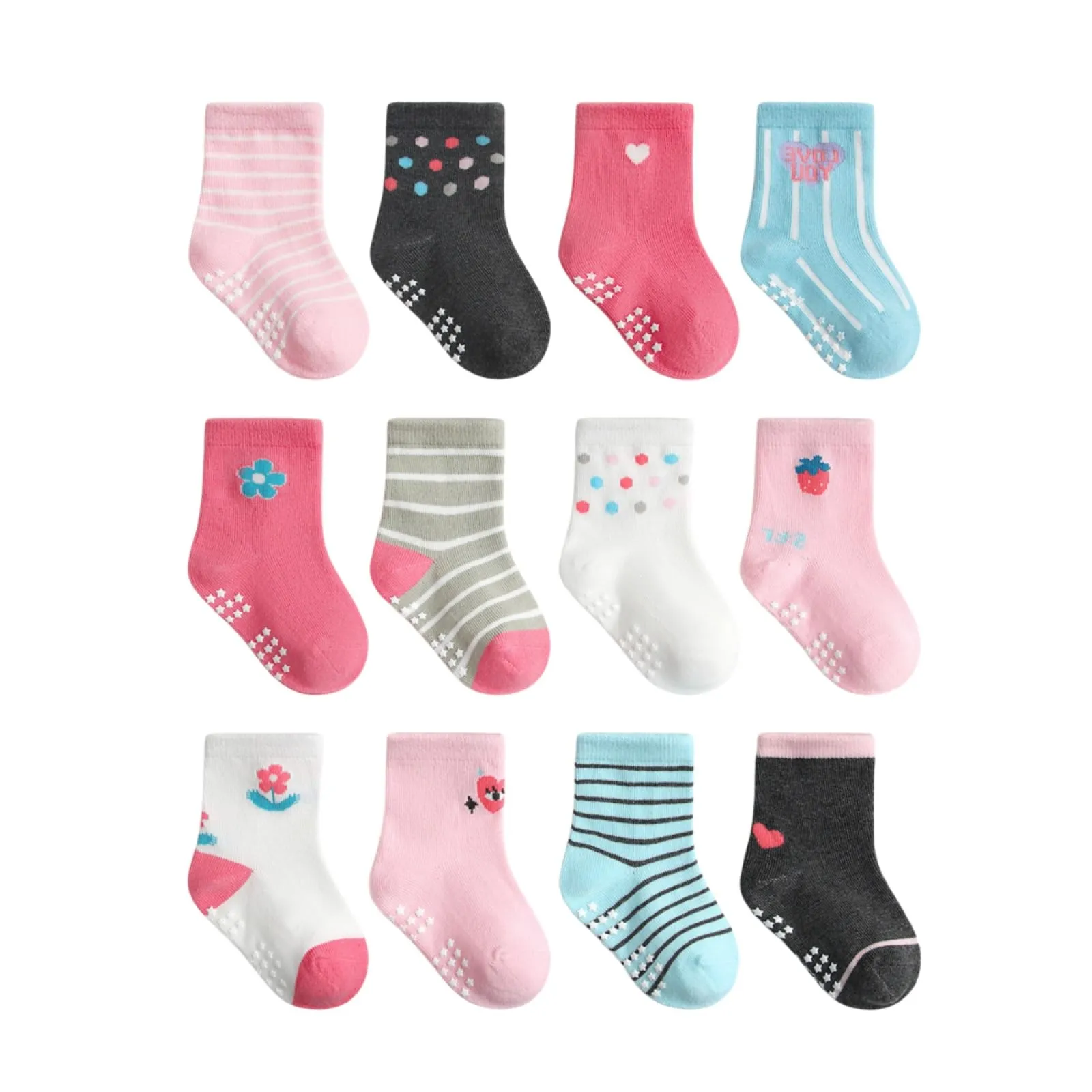 HaimoBurg Calze Antiscivolo in Cotone Traspirante per Bambini, 12 Paia, 1-5 Anni - immagine 1