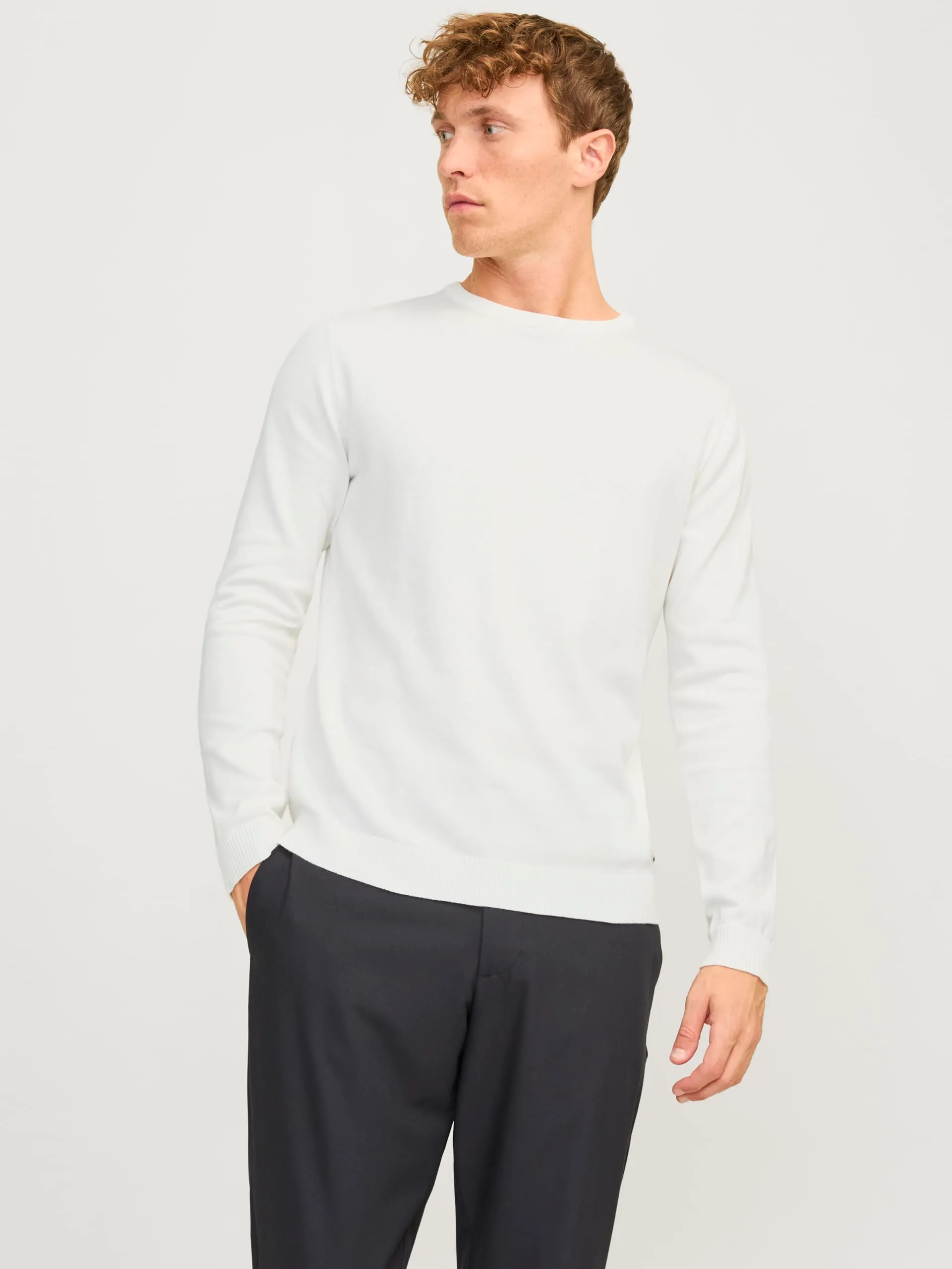 Jack & Jones Maglione da Uomo Scollo Rotondo Tinta Unita Cloud Dancer, S - immagine 2