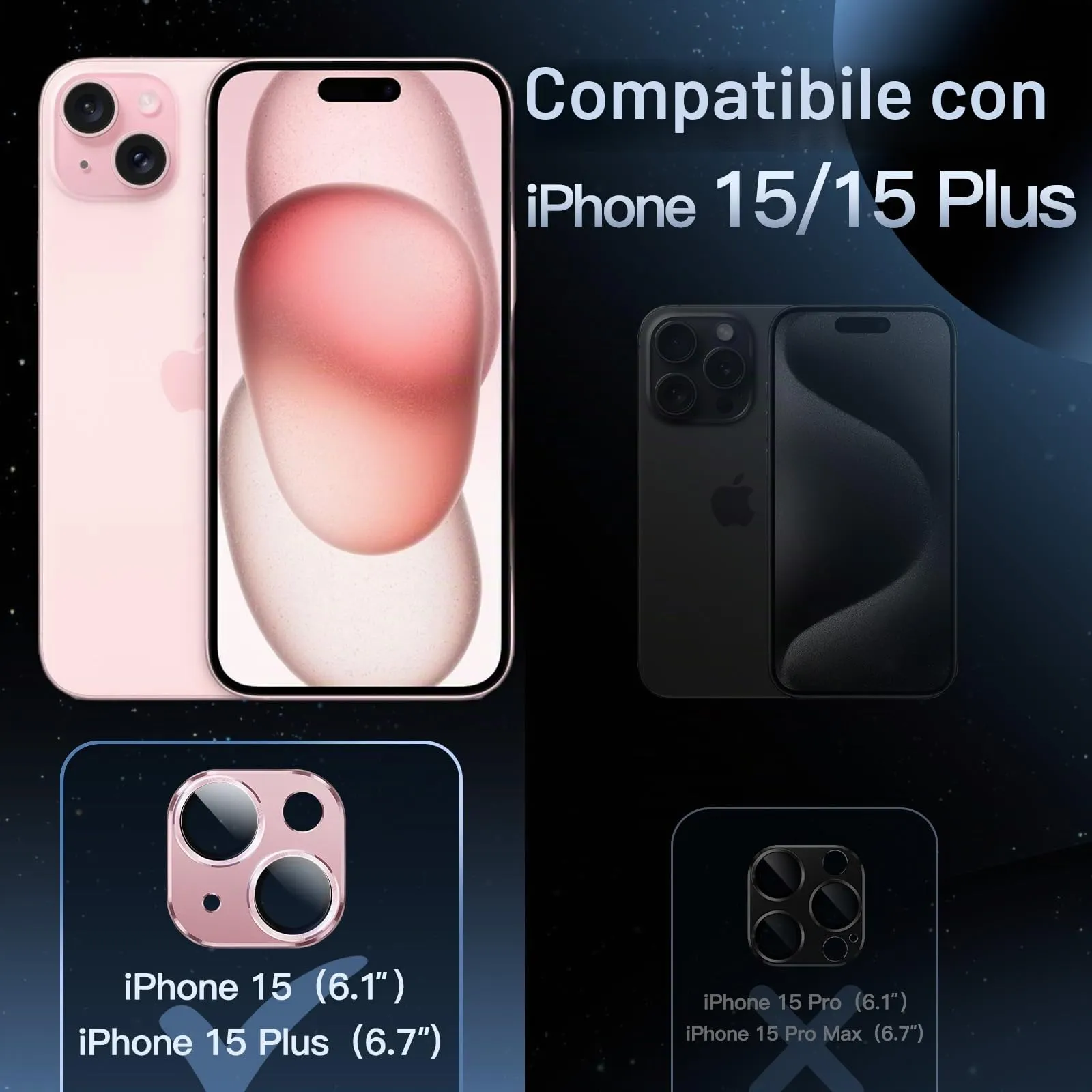 JETech Pellicola Protettiva Fotocamera per iPhone 15/15 Plus, Rosa - immagine 2