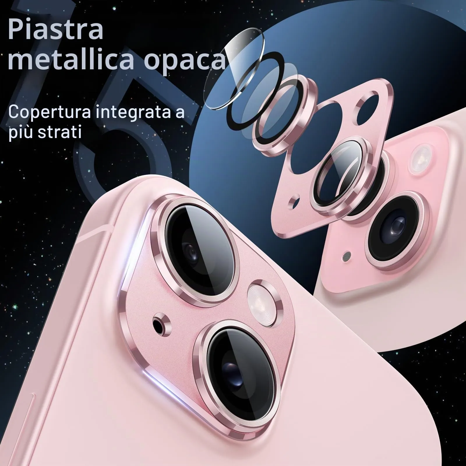 JETech Pellicola Protettiva Fotocamera per iPhone 15/15 Plus, Rosa - immagine 3