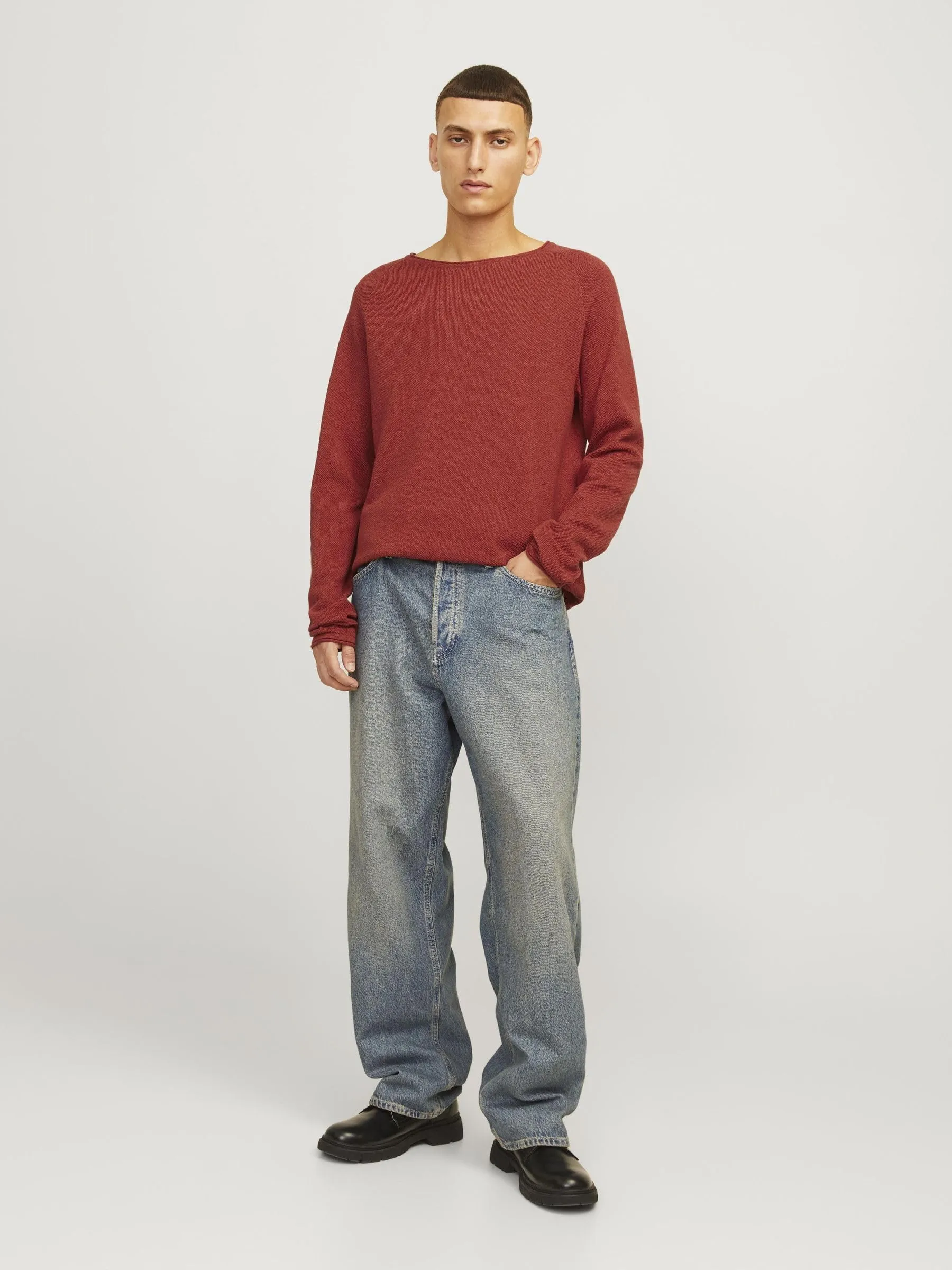 Jack & Jones JJEHILL Knit Crew Neck Noos Sweater - Red Ochre, S - immagine 3