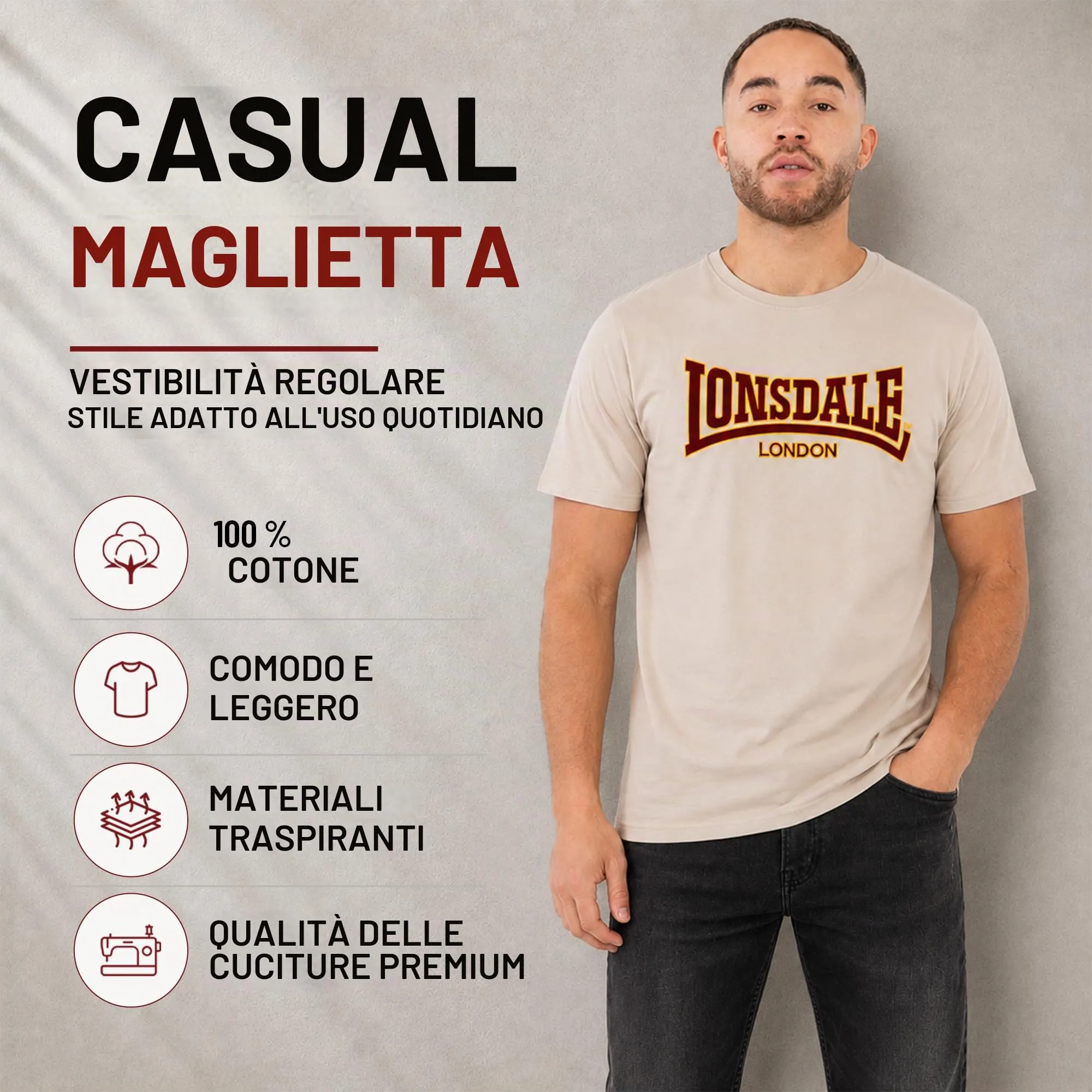 Lonsdale Giacca Classica da Uomo, Sabbia, M - immagine 7