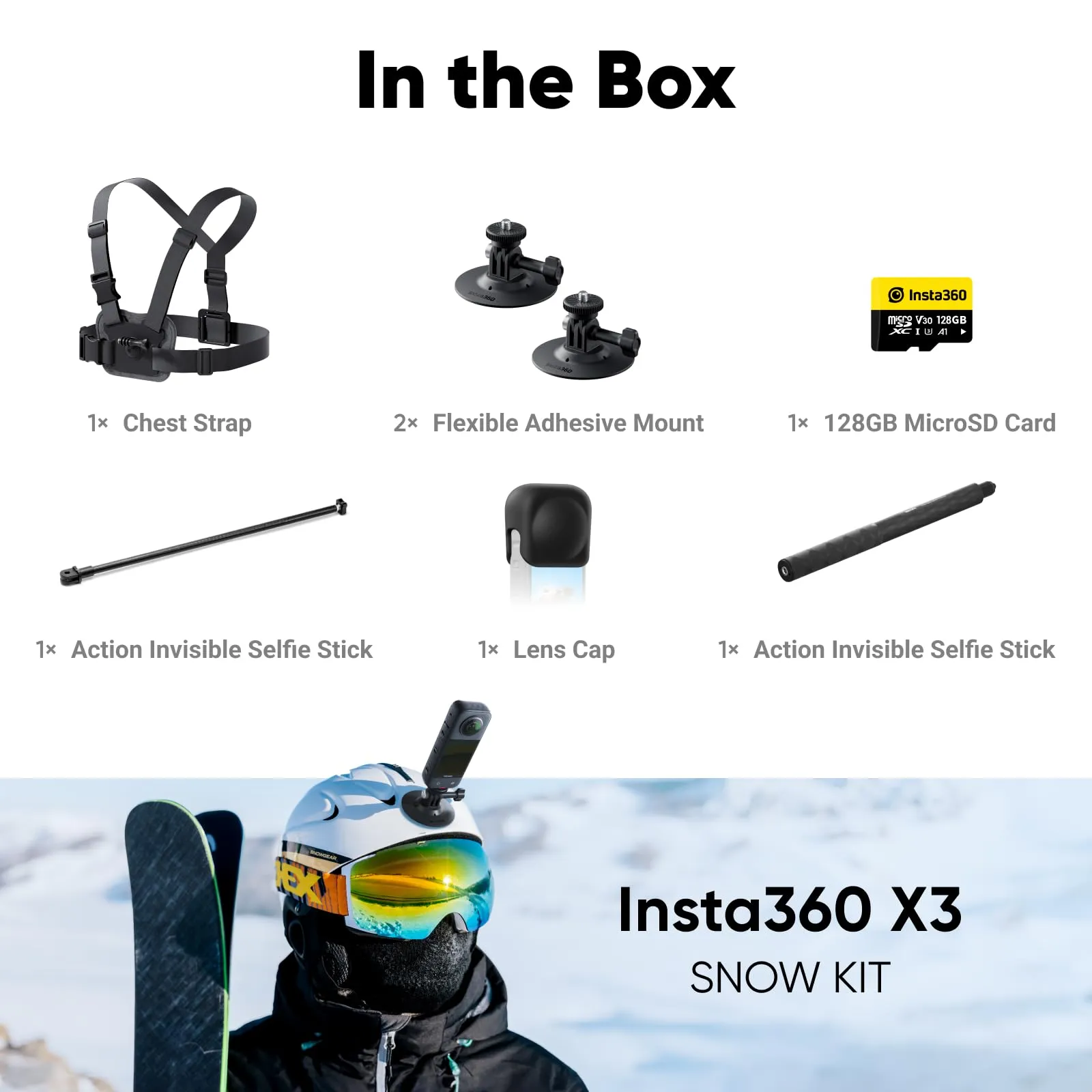 Insta360 X3 Kit Neve - Action Cam 360, sensore 1/2", foto 72MP, video 5.7K, touch screen 2,29" - immagine 2