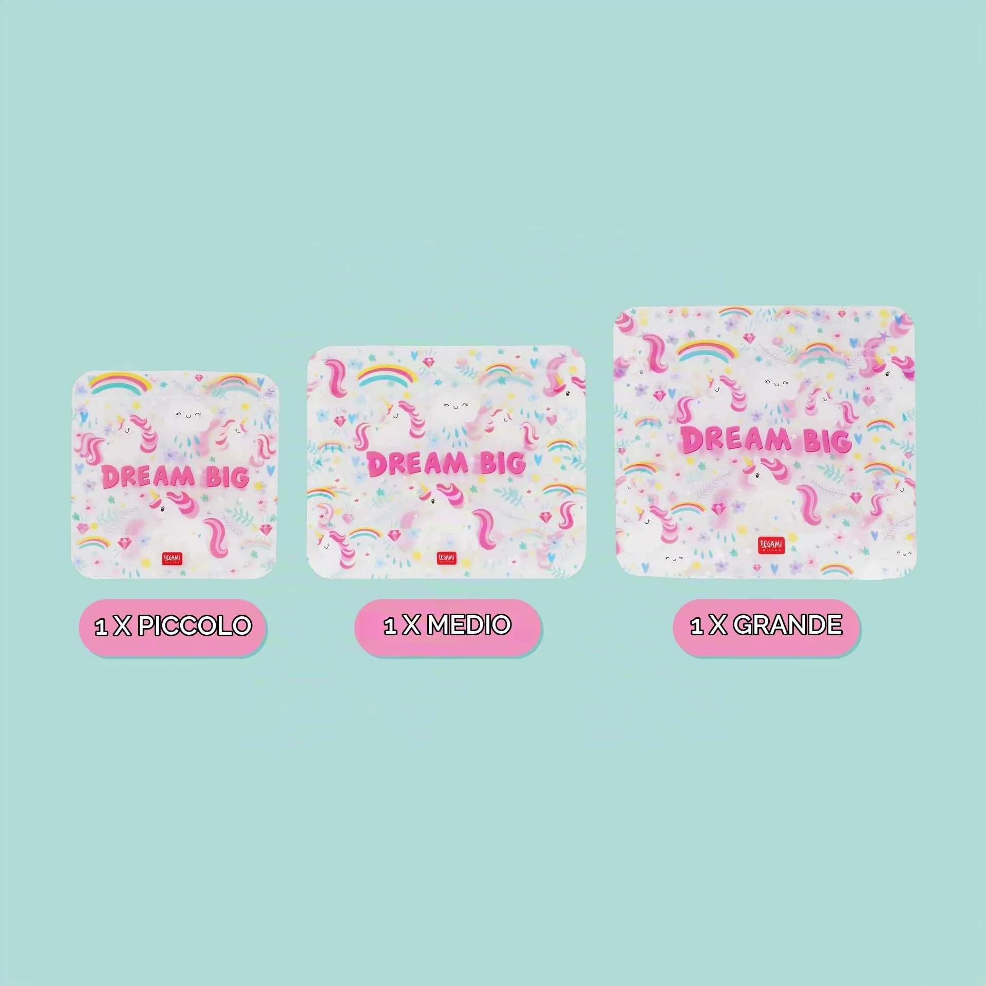 Legami Set di 3 Buste per Alimenti Riutilizzabili Unicorn, Misure S, M, L - immagine 4