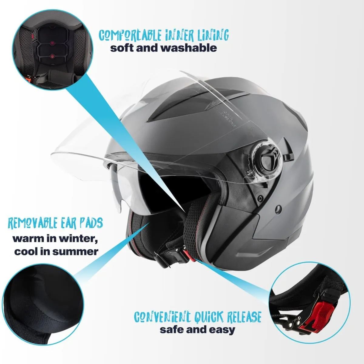 Vinz Calobra Casco Jet Doppia Visiera ECE 22.06 - Titanio - immagine 3