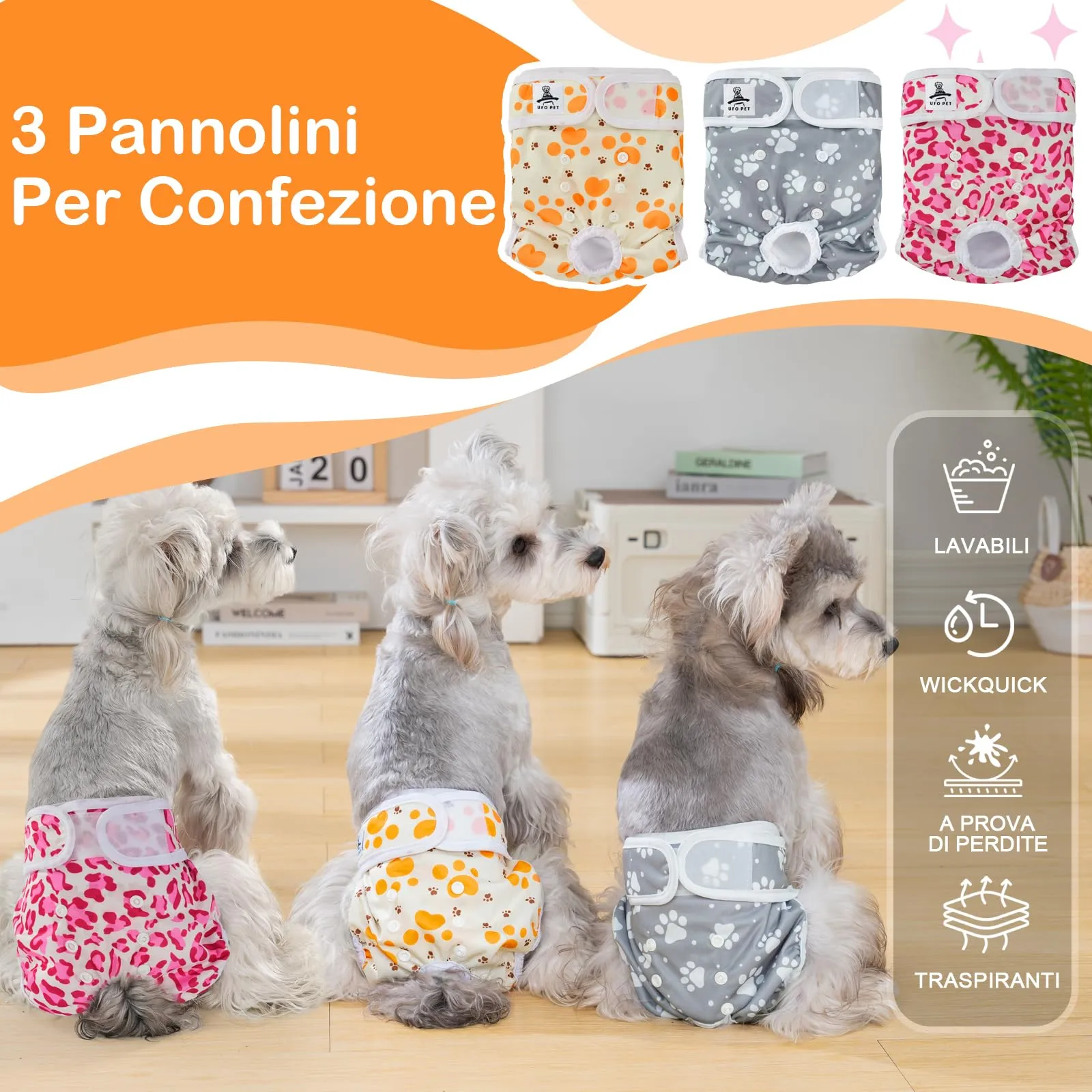 UFO PET Mutandine Lavabili per Cane Femmina, XL, 3 Pezzi - immagine 3