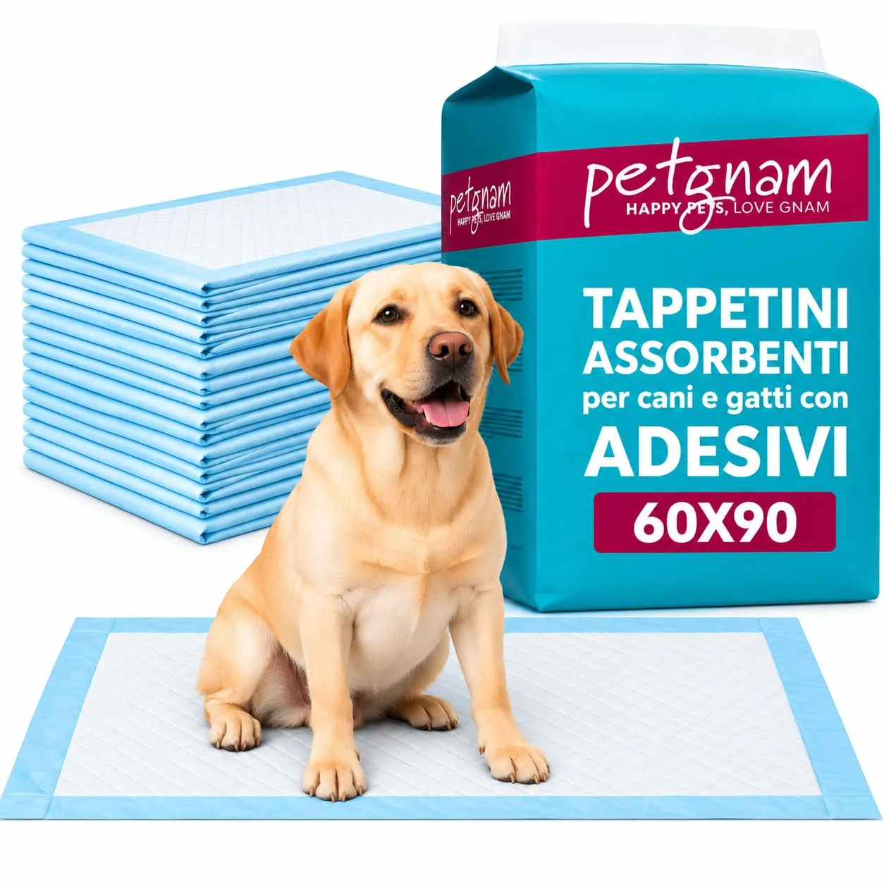 petgnam Tappetini Igienici per Cani e Gatti, 60x90, Super Assorbenti, Antistrappo e Antiodore (200 pezzi) - immagine 1