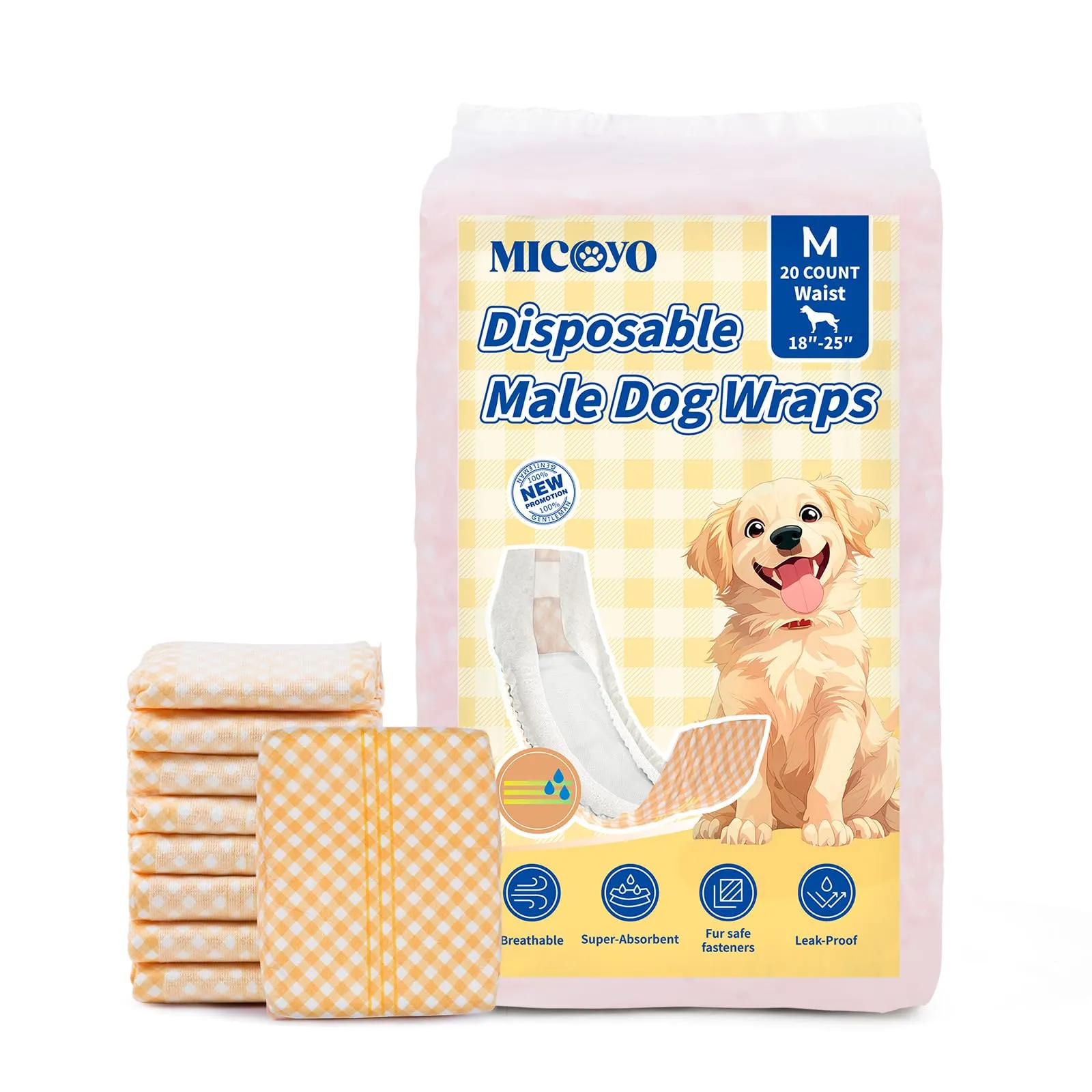 MICOOYO Pannolini usa e getta per cani maschi con indicatore di umidità, M, confezione da 20 - immagine 1