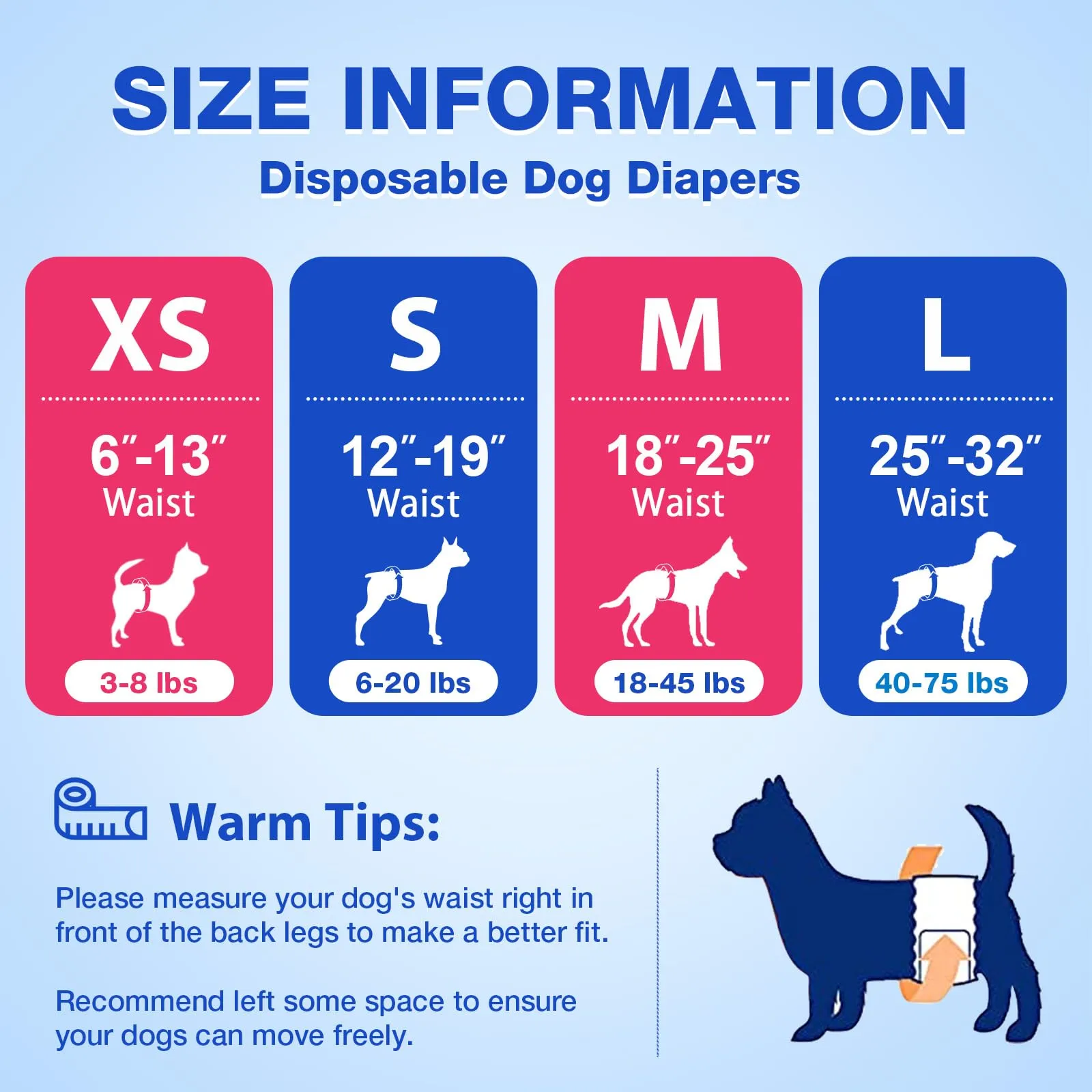 MICOOYO Pannolini usa e getta per cani maschi con indicatore di umidità, M, confezione da 20 - immagine 7
