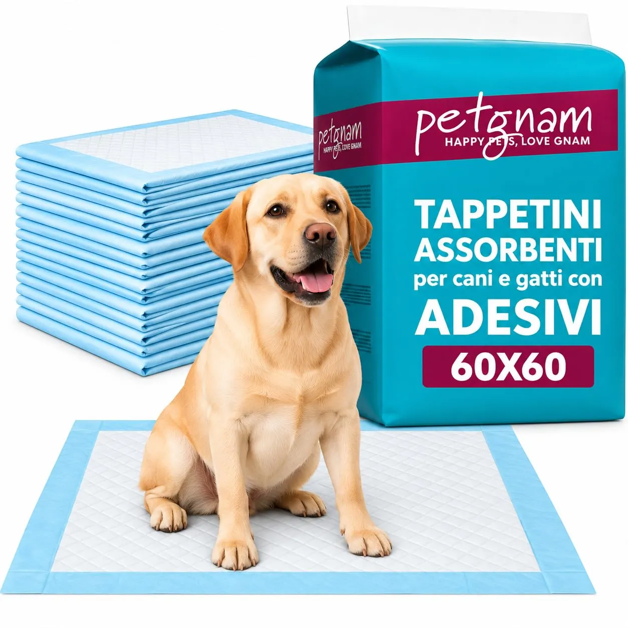 petgnam Tappetini Igienici per Cani e Gatti, 60x60, 400 Pezzi, Super Assorbenti e Antiscivolo - immagine 1