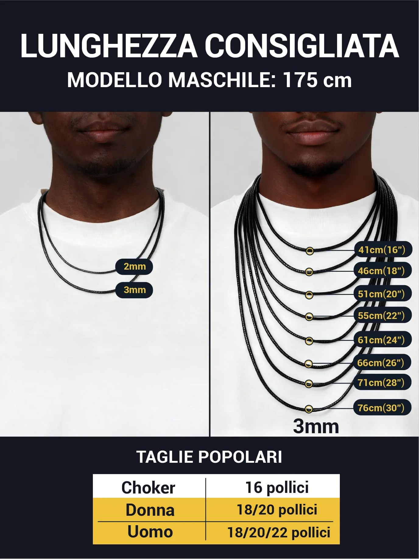 PROSTEEL Cordino per Collane in Pelle Sintetica 2mm 66cm Impermeabile - immagine 6
