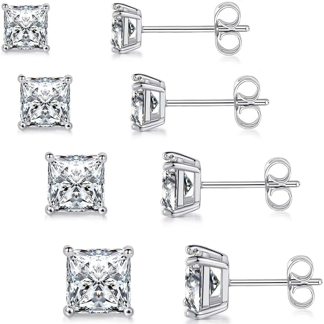 BLPRKOT Orecchini a bottone quadrati con zirconi cubici in acciaio inossidabile, 4 paia (4, 5, 6, 7 mm) - immagine 1